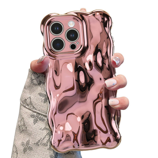 UEEBAI Ripple Case for iPhone 15 Pro, Cute Silver Cover Wave Shape for iPhone Case Pretty Aesthetic 3D Phone Cover, Water Ripple
