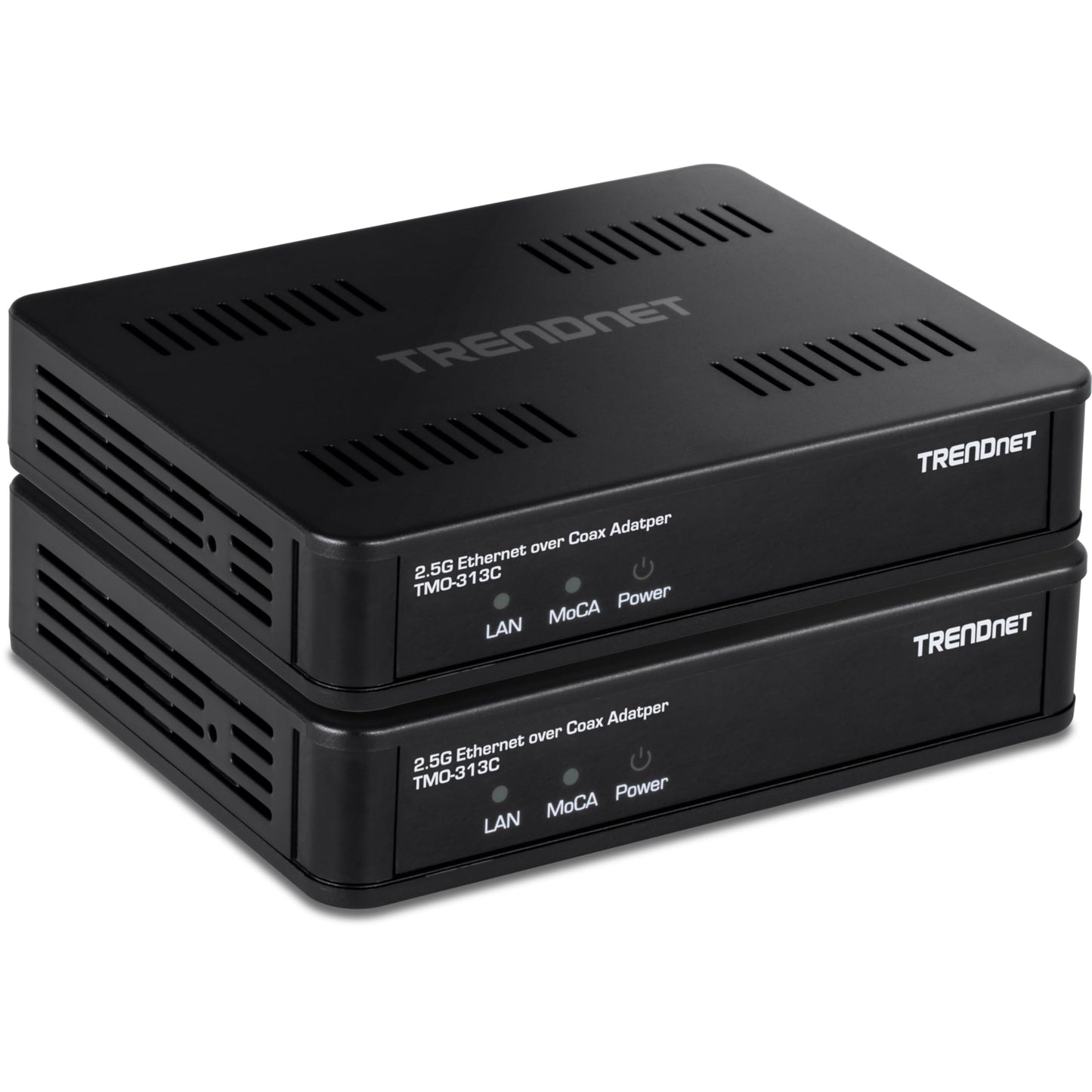 TRENDnet 2.5Gbps Ethernet Over Coax Adapter (2-Pack), TMO 313C2K, 1 x MoCA Coax F-Type Female Coax Input, 1 x 2.5Gbps RJ45 LAN P