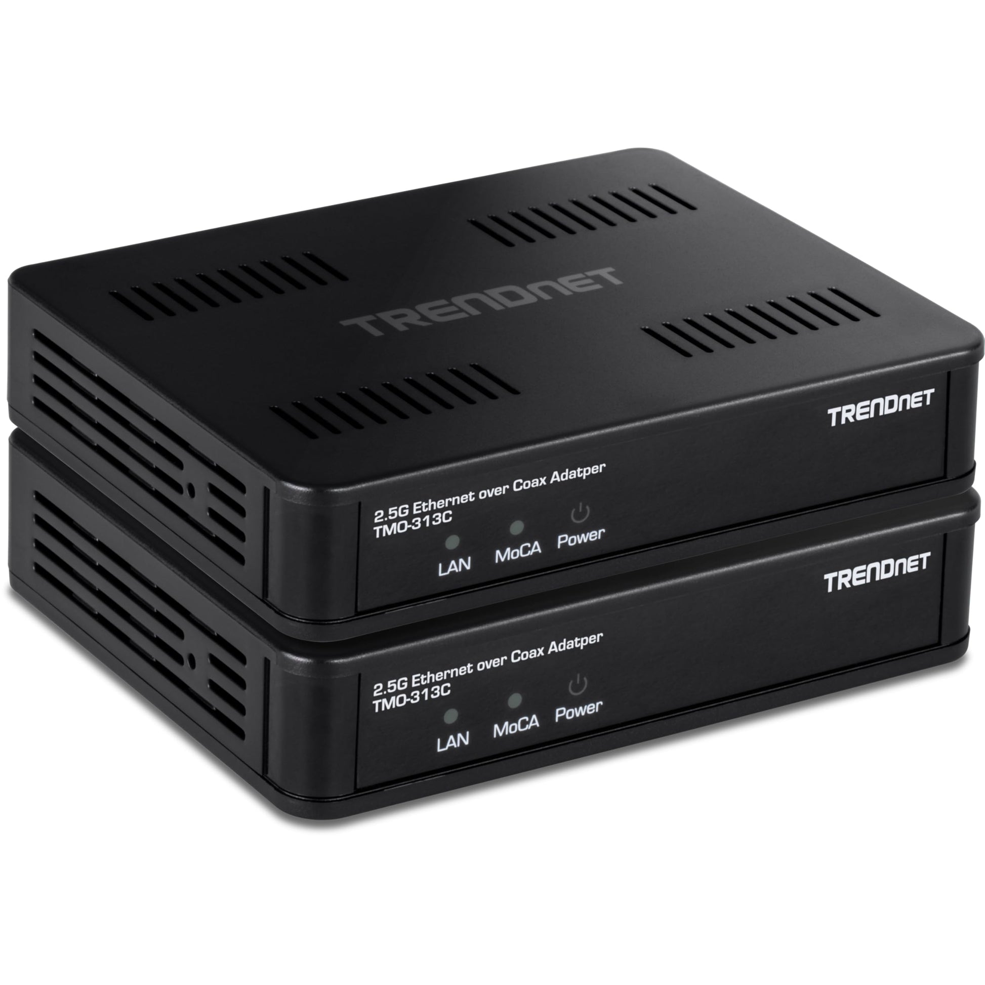 TRENDnet 2.5Gbps Ethernet Over Coax Adapter (2-Pack), TMO 313C2K, 1 x MoCA Coax F-Type Female Coax Input, 1 x 2.5Gbps RJ45 LAN P