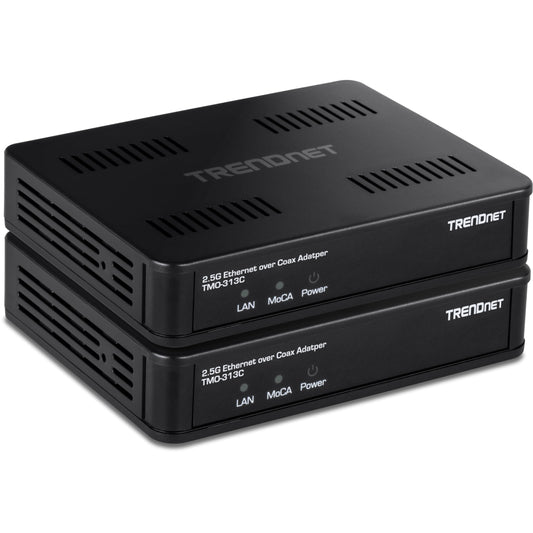 TRENDnet 2.5Gbps Ethernet Over Coax Adapter (2-Pack), TMO 313C2K, 1 x MoCA Coax F-Type Female Coax Input, 1 x 2.5Gbps RJ45 LAN P