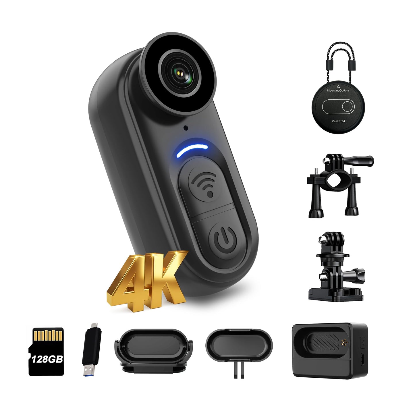 SixBondsCam 4K Mini Body Camera 128GB - Thumb Size Wearable Action Cam, Hands-Free POV Recording, Portable Body Worn Camera for