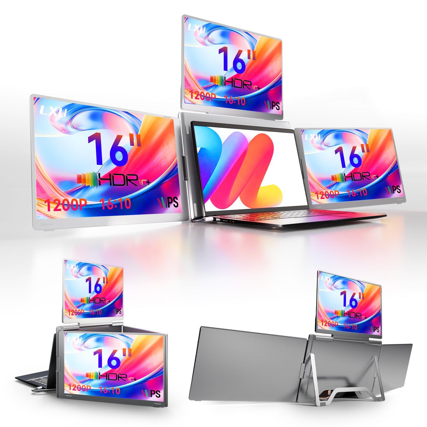 LXU 16 Laptop Screen Extender, 1 Cable for 3 Screens (Driver Needed), 1200P FHD IPS Quad Monitor Display, Portable Triple Monito