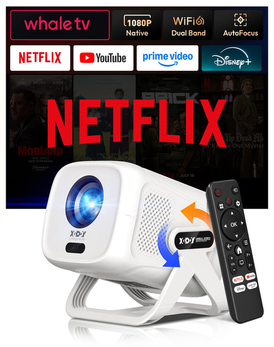 Xgody Gimbal N5 Compatible with Netflix & Auto Focus Keystone Smart Mini Projector with WiFi6 and Bluetooth, Portable Projector