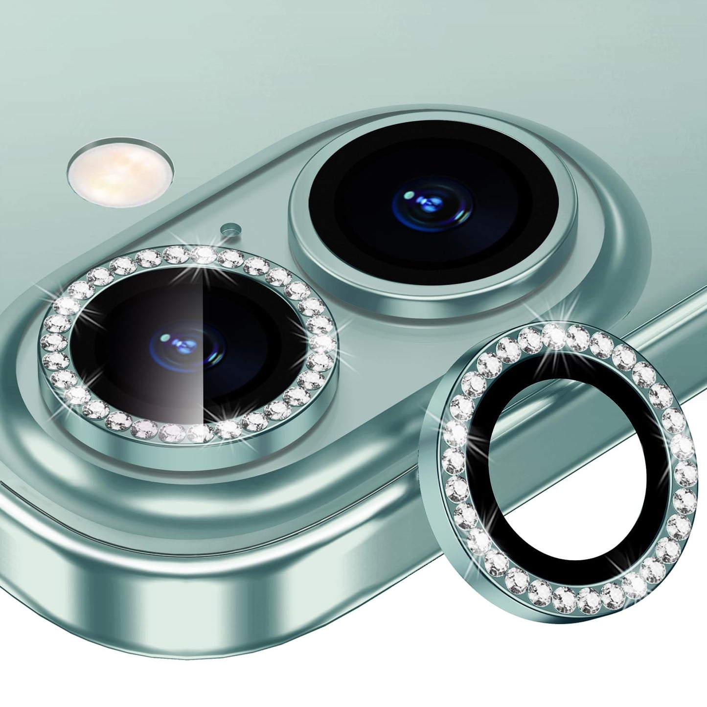 Xfilm for iPhone 16/16 Plus Camera Lens Protector Bling Individual Metal Diamond Ring 9H Hardness Scratchproof Protector, Stylis
