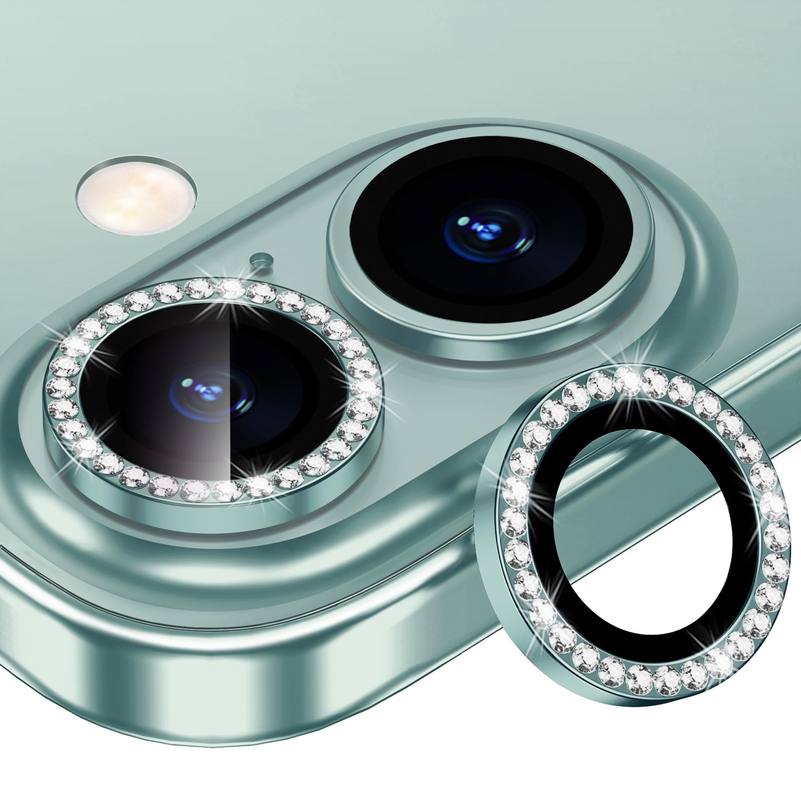 Xfilm for iPhone 16/16 Plus Camera Lens Protector Bling Individual Metal Diamond Ring 9H Hardness Scratchproof Protector, Stylis