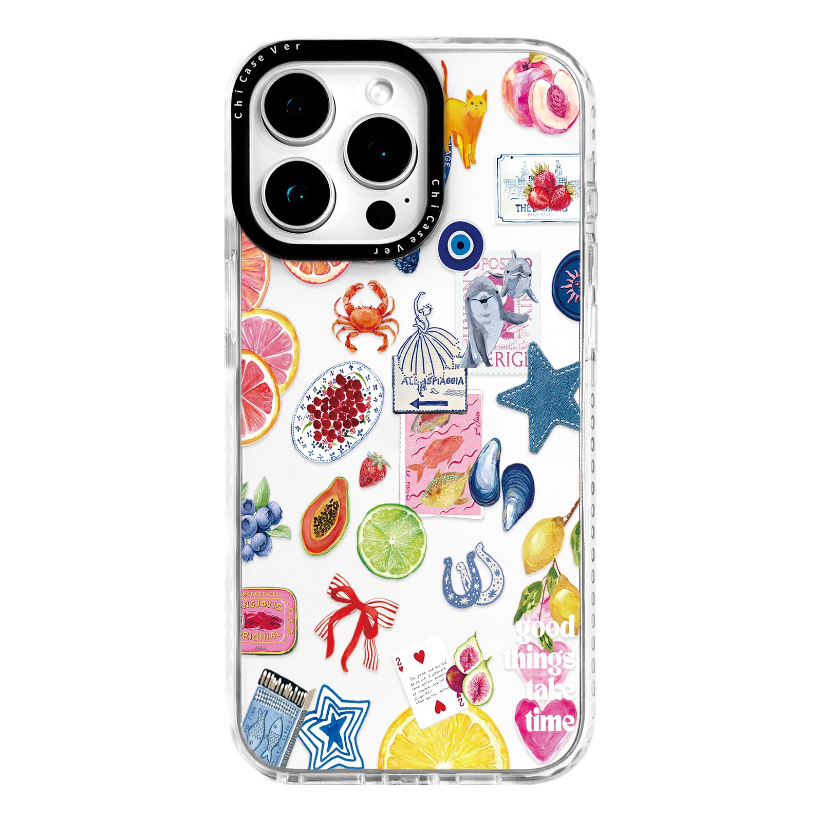 ChiCaseVer for iPhone 13 Pro Max Case, Coastal Fruit Collage Pattern with Lucky Charms, Military-Grade Drop Protection, Boho Y2K