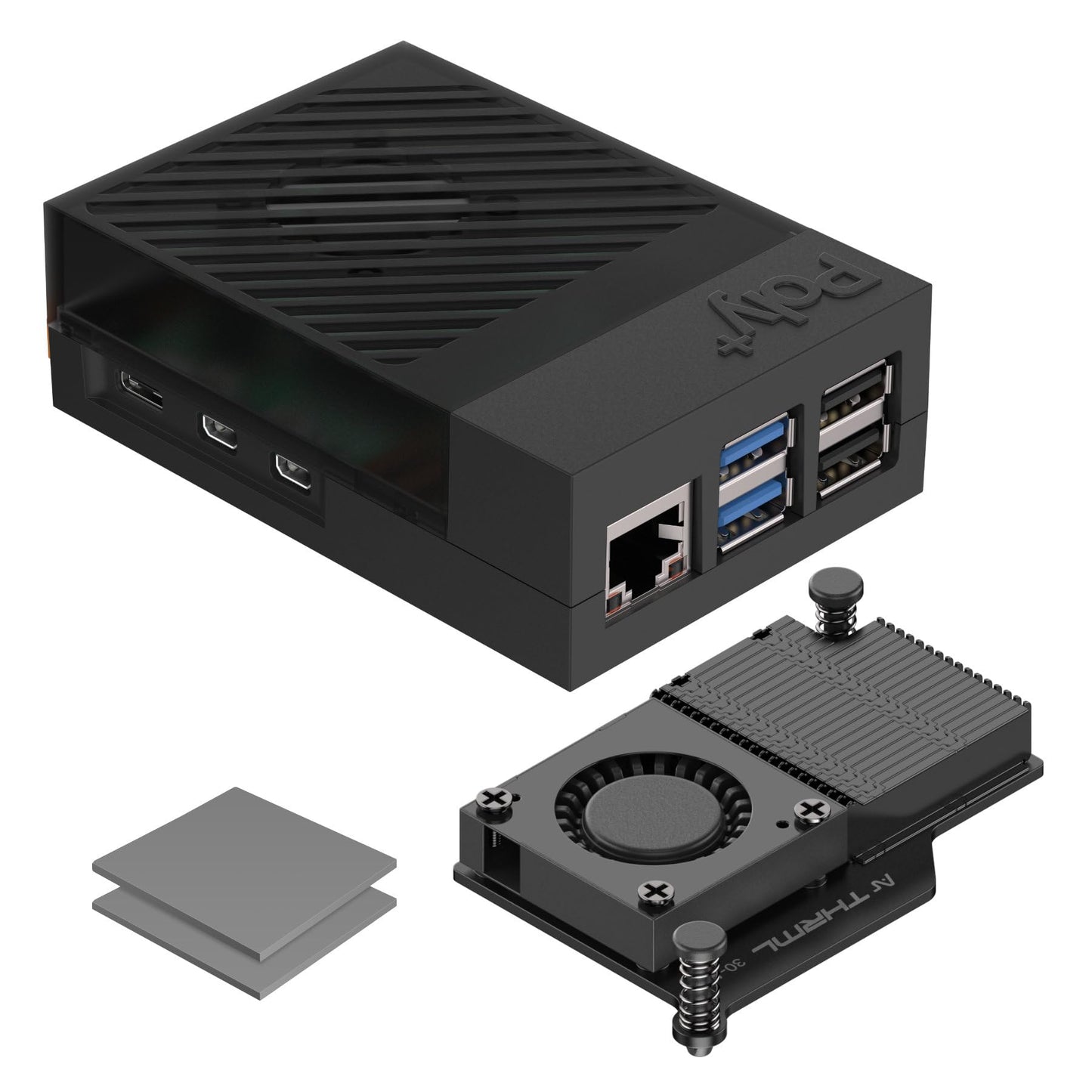 Argon Poly+5 Case with Active Cooler for Raspberry Pi 5 | with Argon THRML 30mm | RPI 5 Hat Compatible | Pi 5 Case with Aluminum