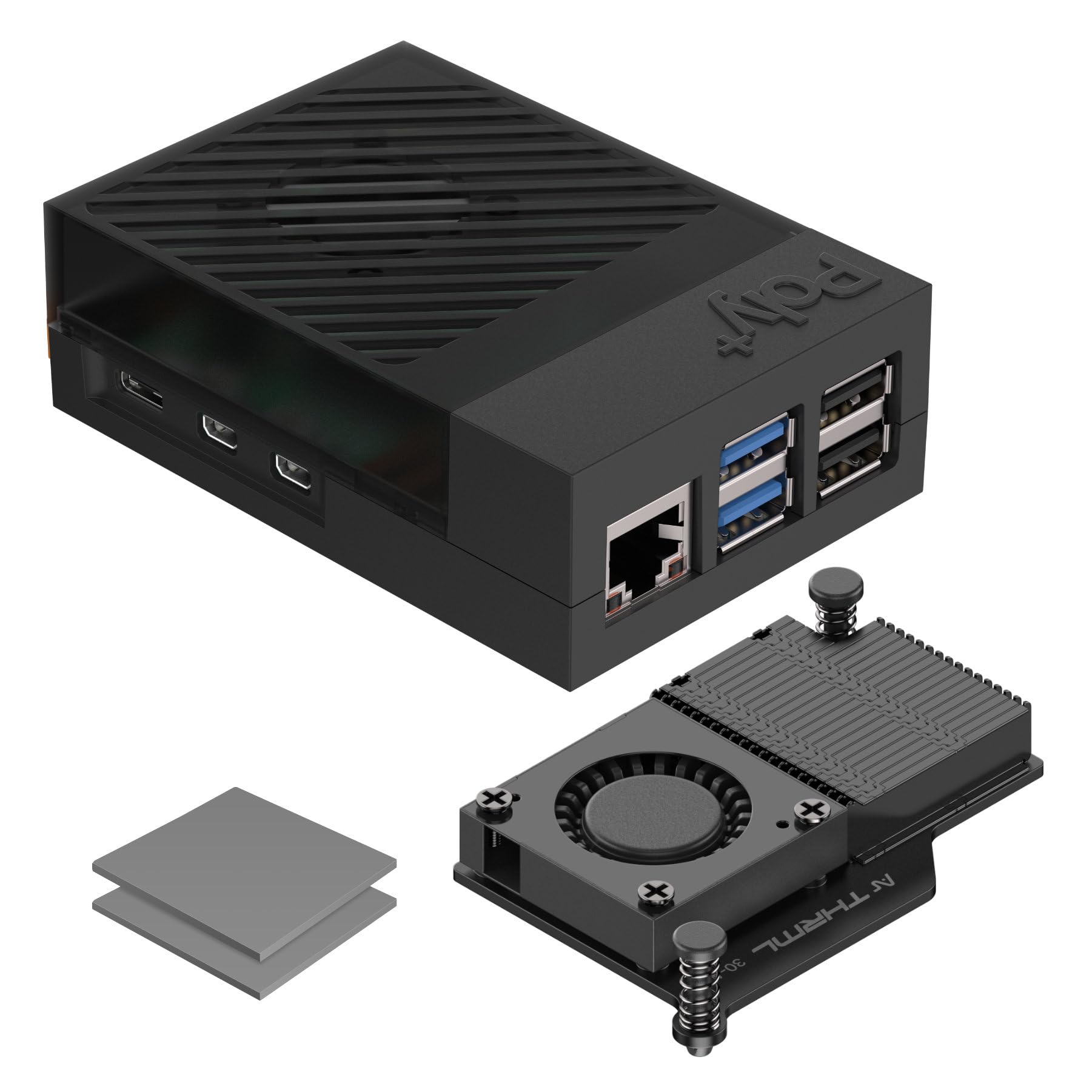 Argon Poly+5 Case with Active Cooler for Raspberry Pi 5 | with Argon THRML 30mm | RPI 5 Hat Compatible | Pi 5 Case with Aluminum