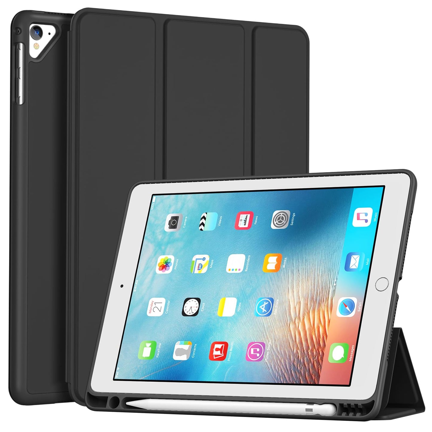 ProCase Slim Case for iPad 6th/ 5th Generation, iPad Air 2nd/ Air 1st, 9.7 Inch Soft TPU Cover Back with Pencil Holder, Auto Wak