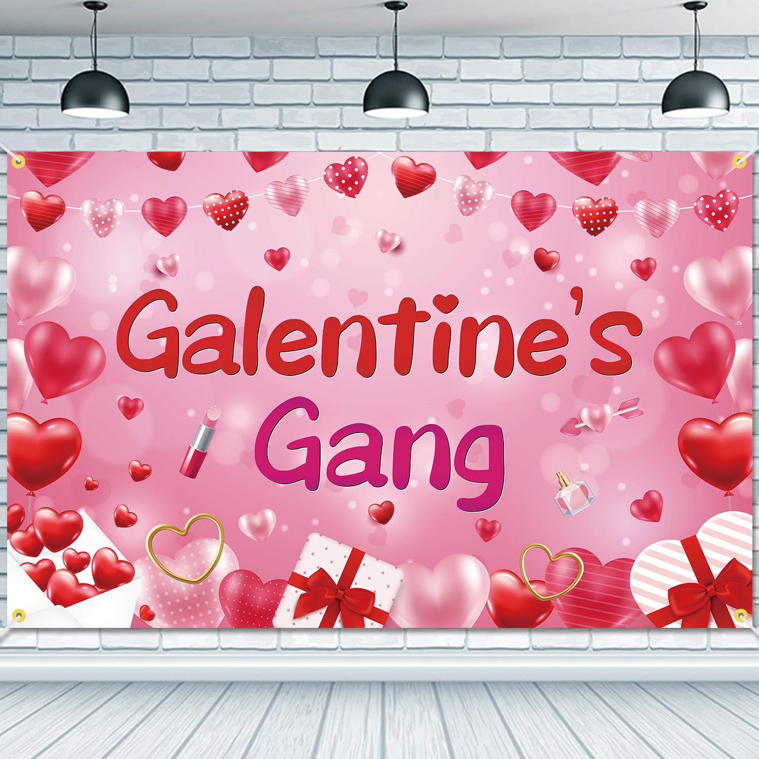 JKQ Galentines Gang Backdrop Banner - 71 x 43 Inch Large Size Happy Galentines Day Background Banner for Girls Ladies Valentin