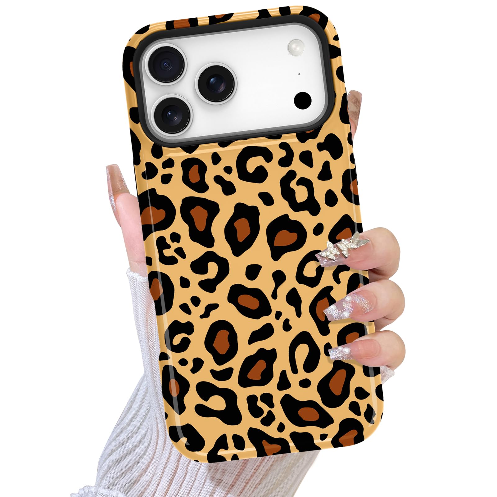 TEAUGHT Compatible with iPhone 17 Pro Max Case Support for MagSafe Cute Pattern Leopard Cheetah Smooth Print Camera Protection C