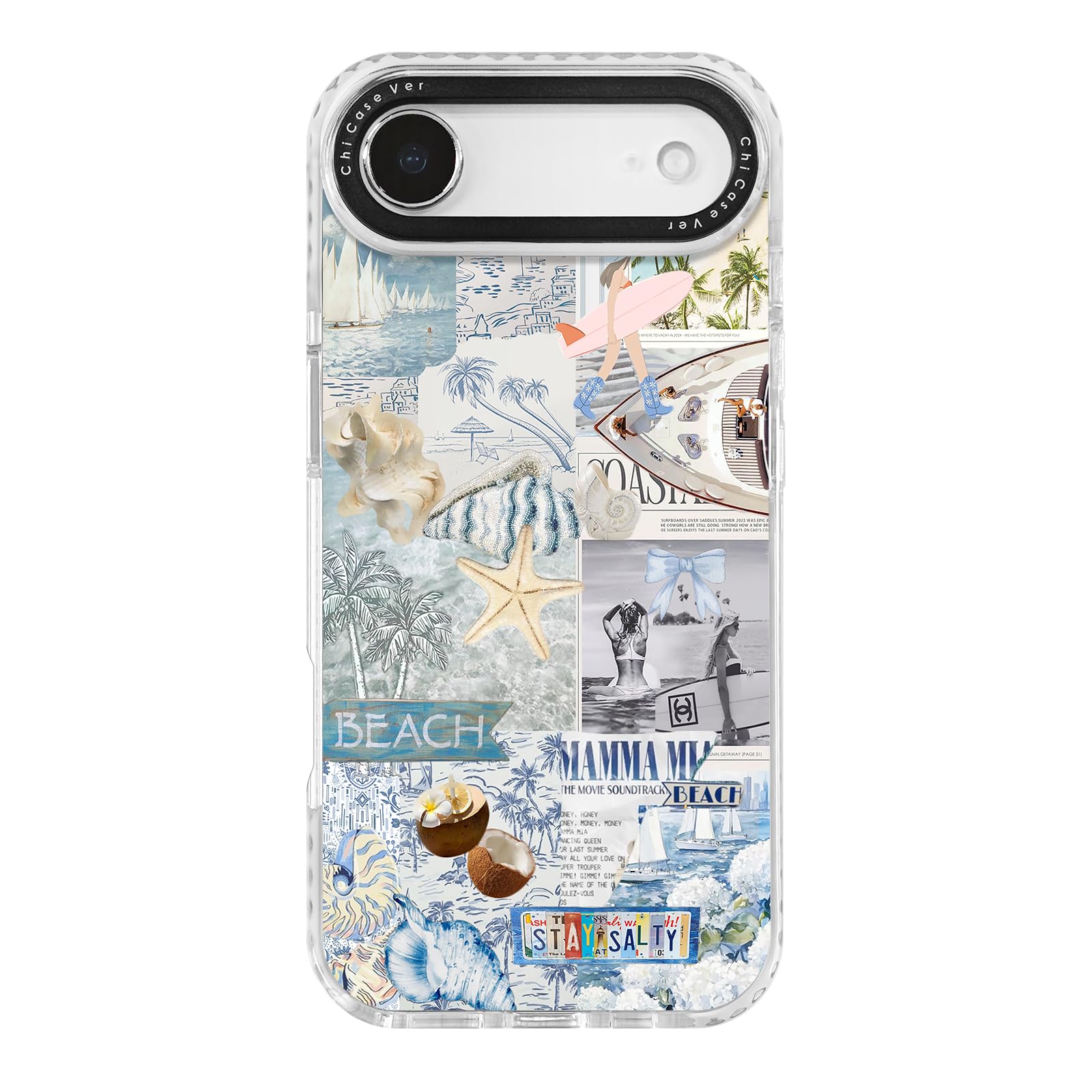 ChiCaseVer for iPhone Air Case, Nostalgic Beach Collage with Surfboard & Stay Salty, Military-Grade Drop Protection, Costal Soft