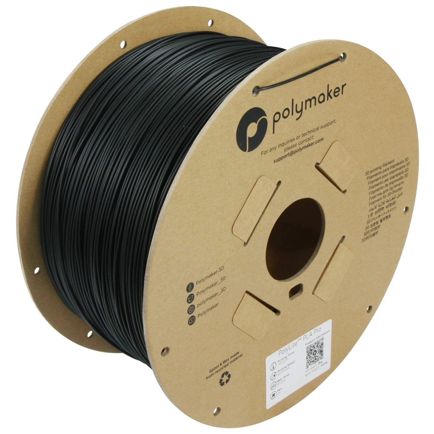 Polymaker PLA PRO Filament 1.75mm 3kg, Tough & High Rigidity Black 3D Printing Filament, PolyLite PLA PRO 3D Printer Filament 1.