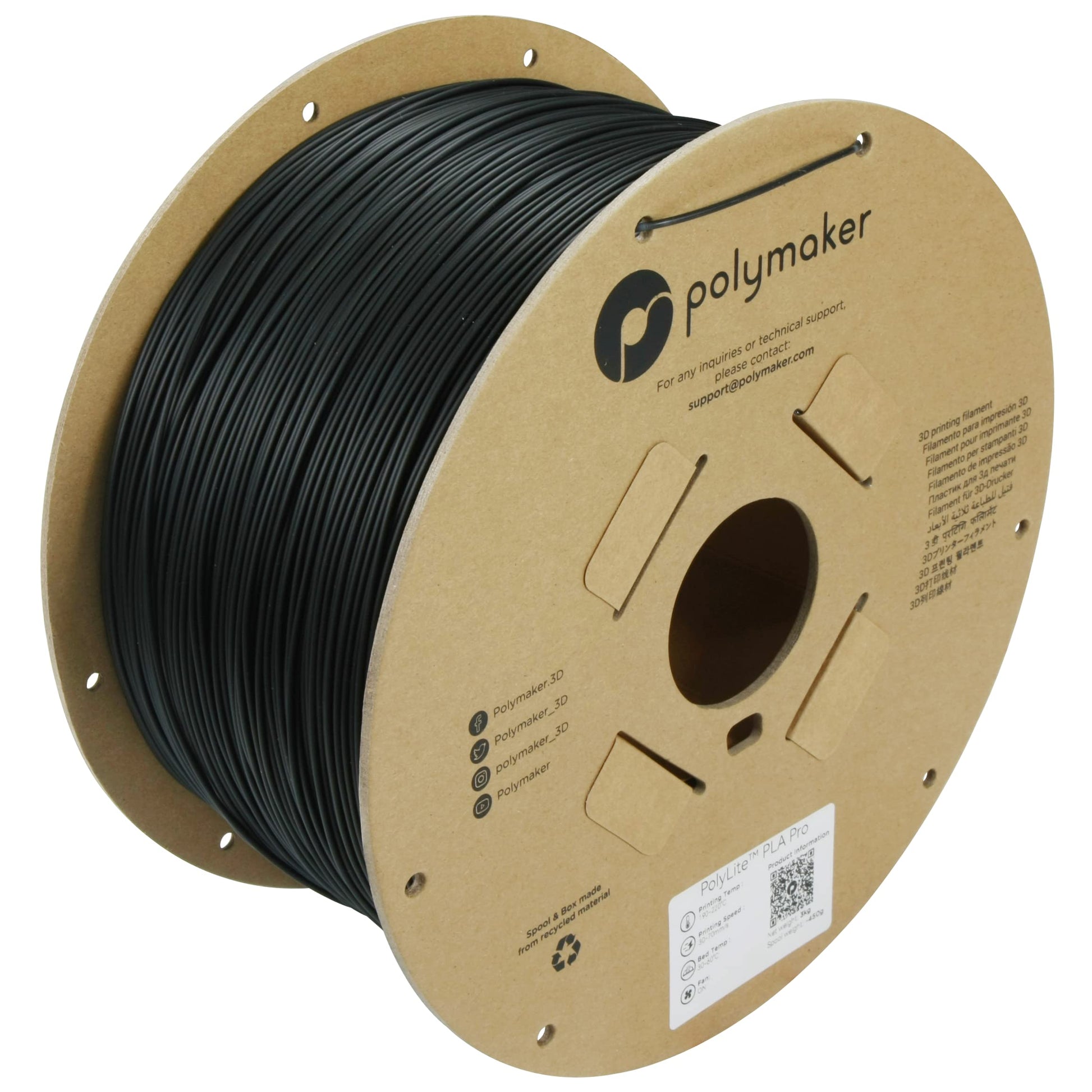 Polymaker PLA PRO Filament 1.75mm 3kg, Tough & High Rigidity Black 3D Printing Filament, PolyLite PLA PRO 3D Printer Filament 1.