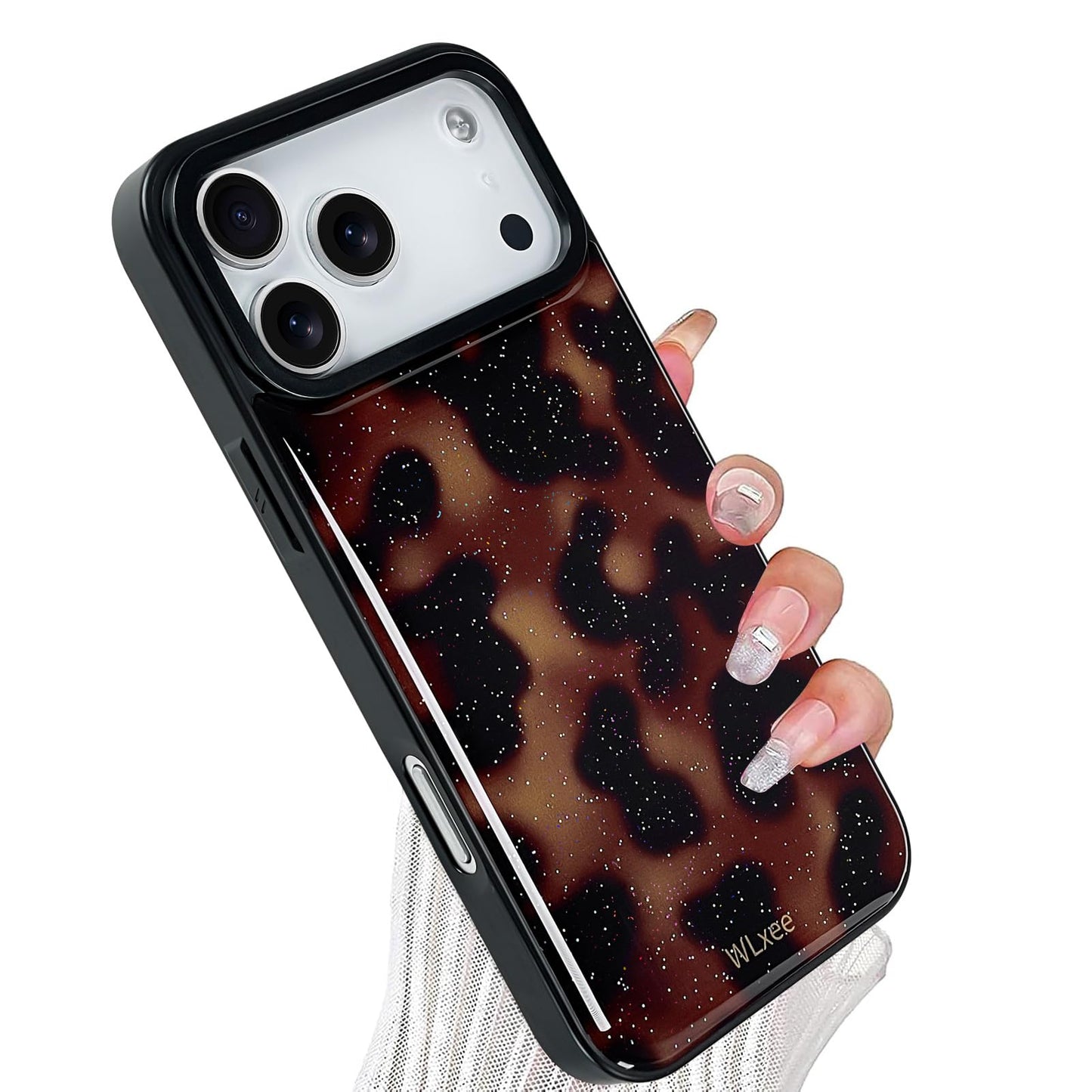 Wlxee Case for iPhone 17 Pro, Stylish Glitter Sparkling Tortoise Amber Design Slim & Shockproof Translucent Matte Brown Cover wi