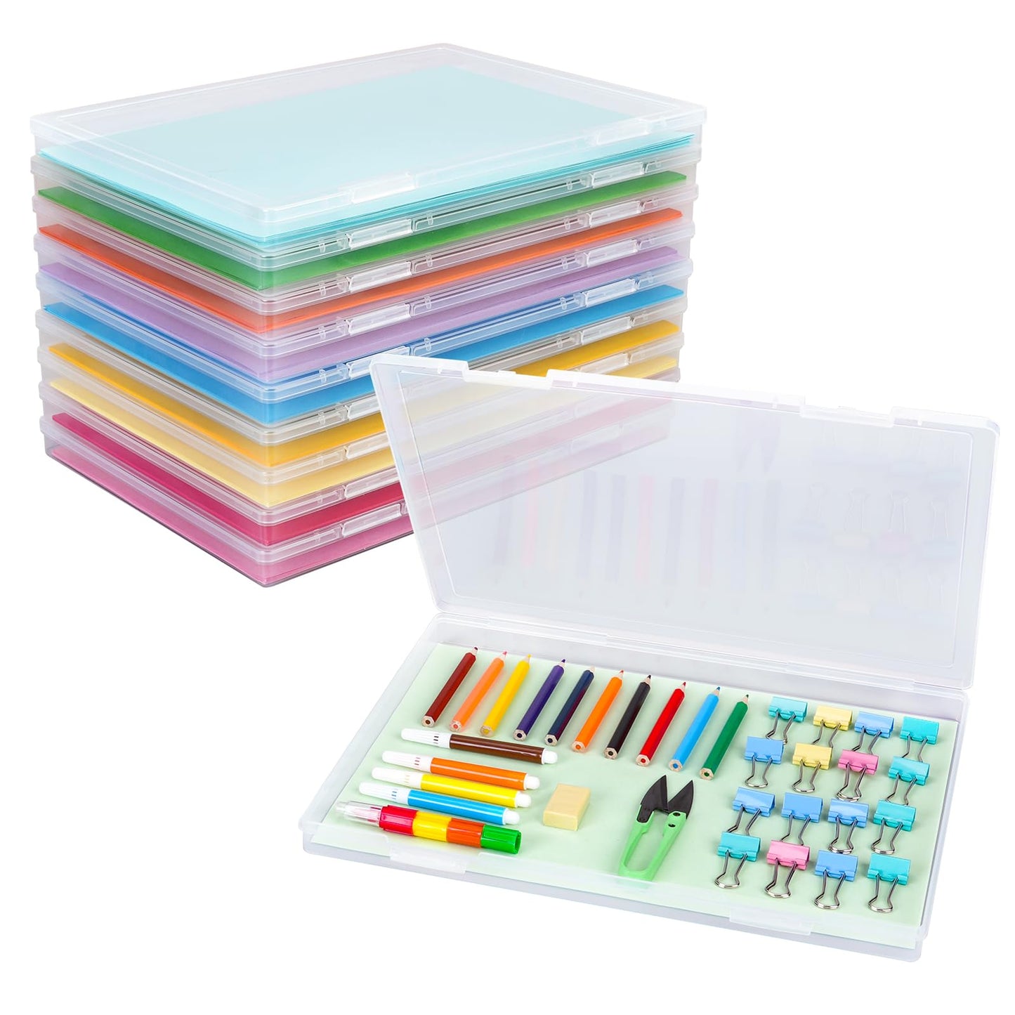 FUIJOL Photo Storage Box 11.5x8.5 Inch, 10 Pcs Portable Board Game Storage Container, A4 Paper Storage Box, Craft and File Organ