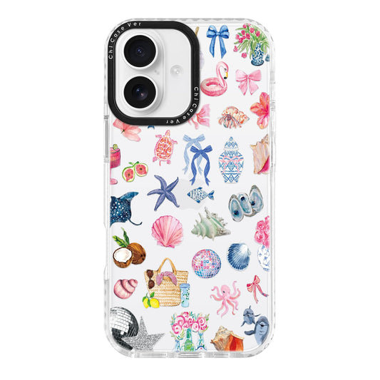 ChiCaseVer for iPhone 17 Case, Tropical Beach Collage Pattern with Shells & Flamingos, Colorful Summery Soft Slim TPU Protective