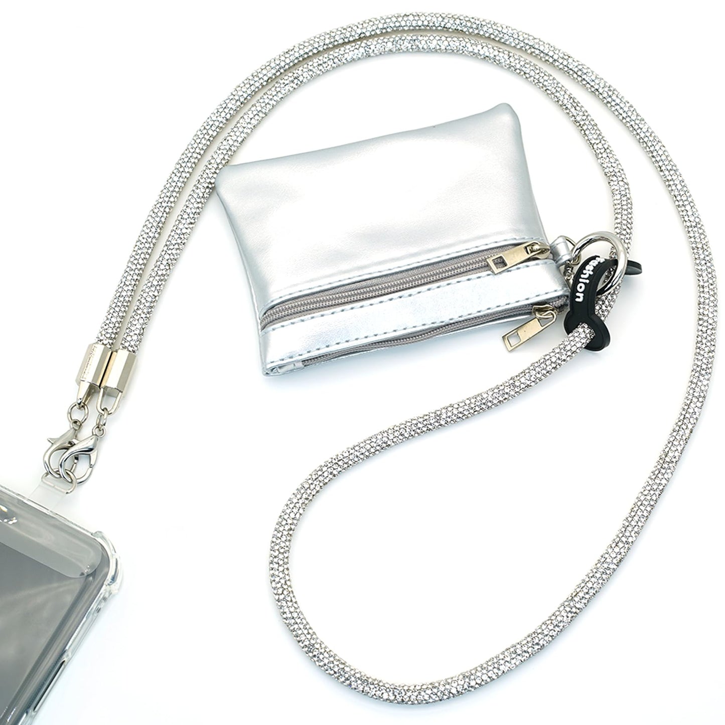 ESSSO Clip and Go Strap for Phone with Wallet Crossbody - Bling Crystal Phone Strap Crossbody with Pouch for All Phones, Redefin