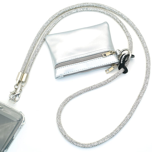 ESSSO Clip and Go Strap for Phone with Wallet Crossbody - Bling Crystal Phone Strap Crossbody with Pouch for All Phones, Redefin