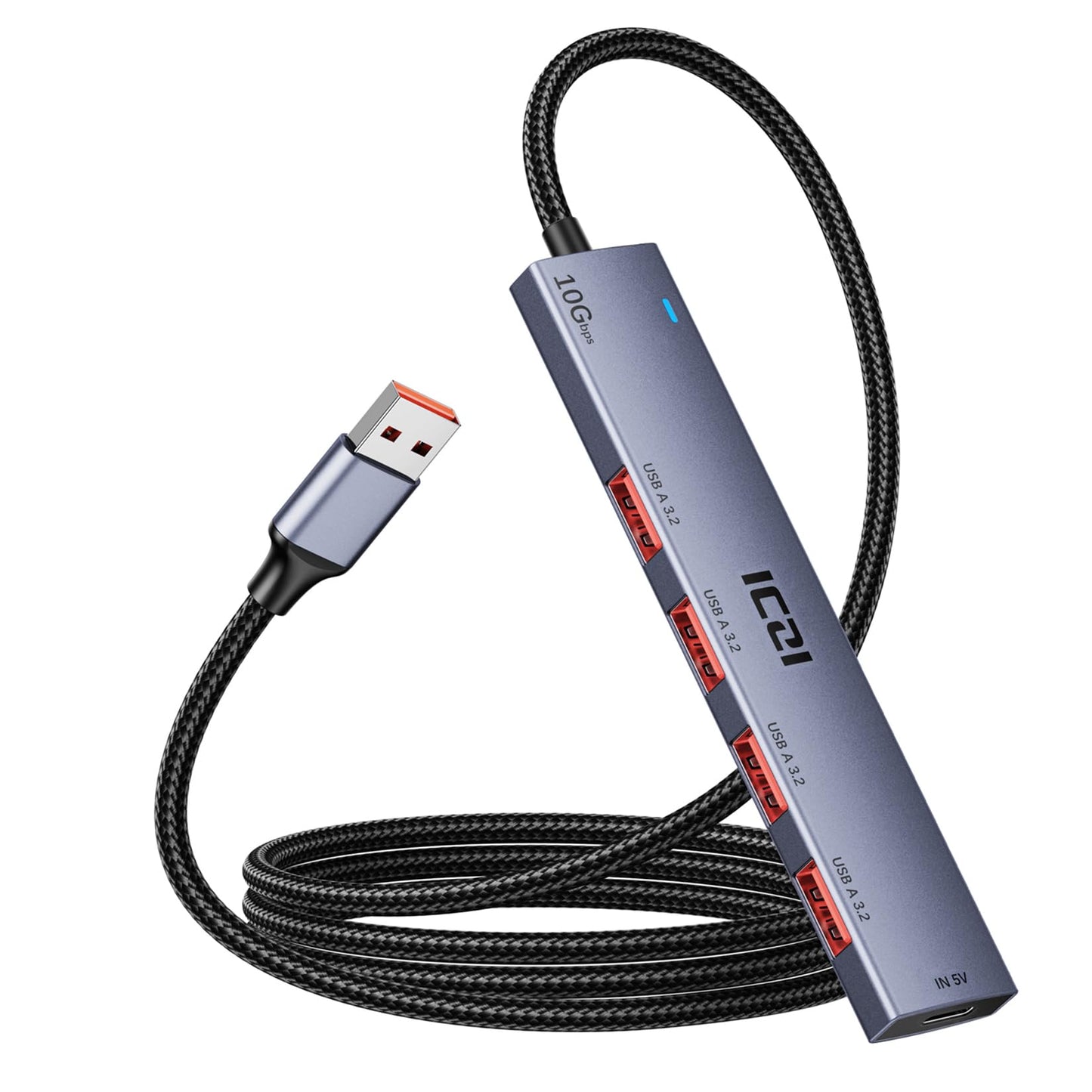 ICZI USB 3.2 Hub 10Gbps 4 Port USB3.2 Gen 2 Splitter with 4FT Cable for Laptop, Desktop PC, Xbox, PS5, iMac, Surface Pro, Xps