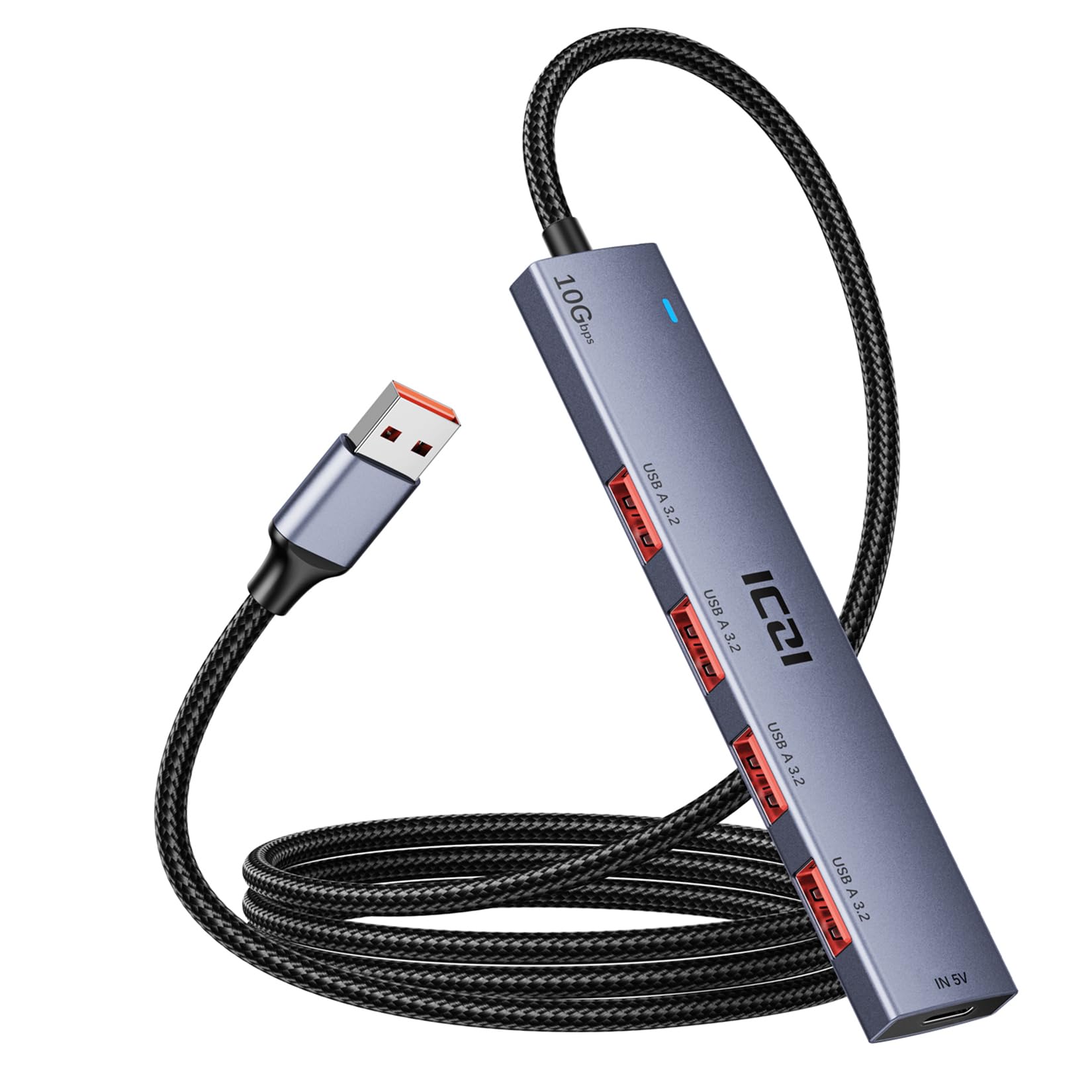ICZI USB 3.2 Hub 10Gbps 4 Port USB3.2 Gen 2 Splitter with 4FT Cable for Laptop, Desktop PC, Xbox, PS5, iMac, Surface Pro, Xps