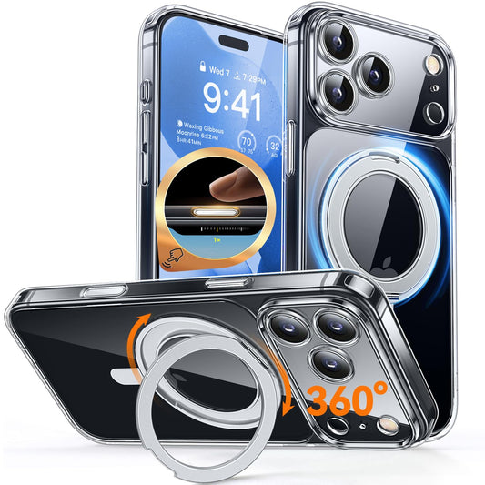 CANSHN 360 Spin Magnetic Stand for iPhone 17 Pro Case Clear with Camera Control [Full Camera Protection] [Compatible with Magsaf