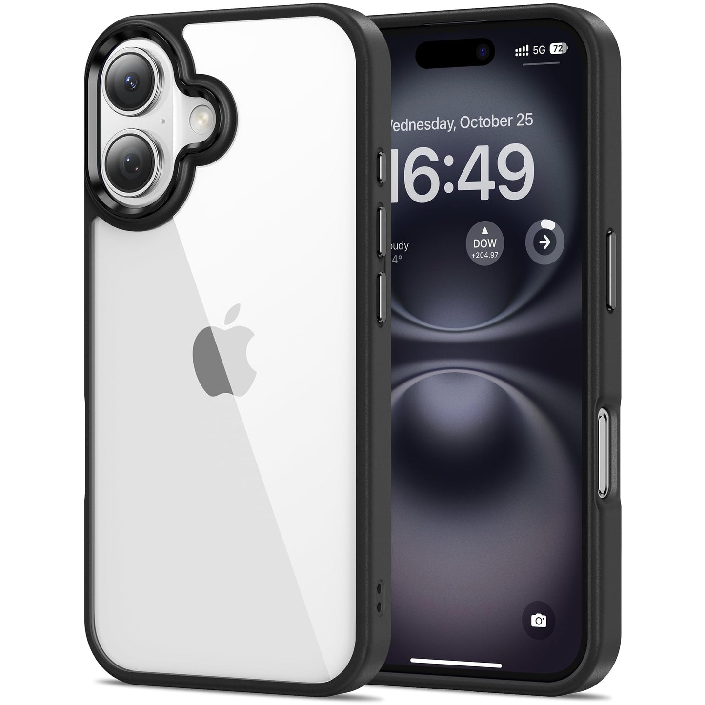 HOOMIL Case for iPhone 16 6.1-Inch, Non-Yellowing, Drop Protection, Anti-Scratch Transparent Hard Back Phone Cover - Black