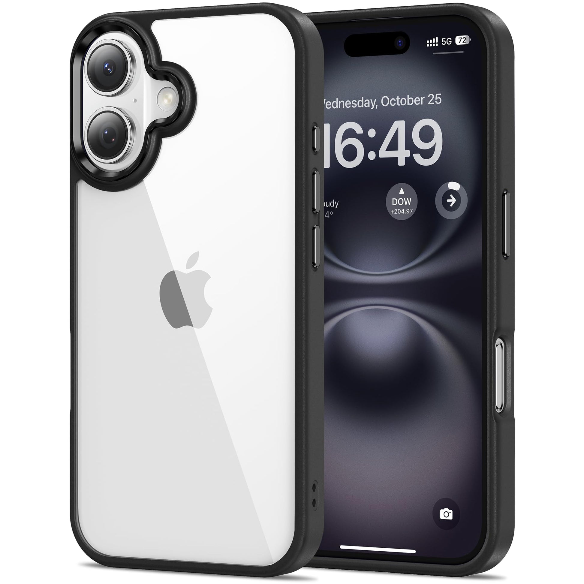 HOOMIL Case for iPhone 16 6.1-Inch, Non-Yellowing, Drop Protection, Anti-Scratch Transparent Hard Back Phone Cover - Black