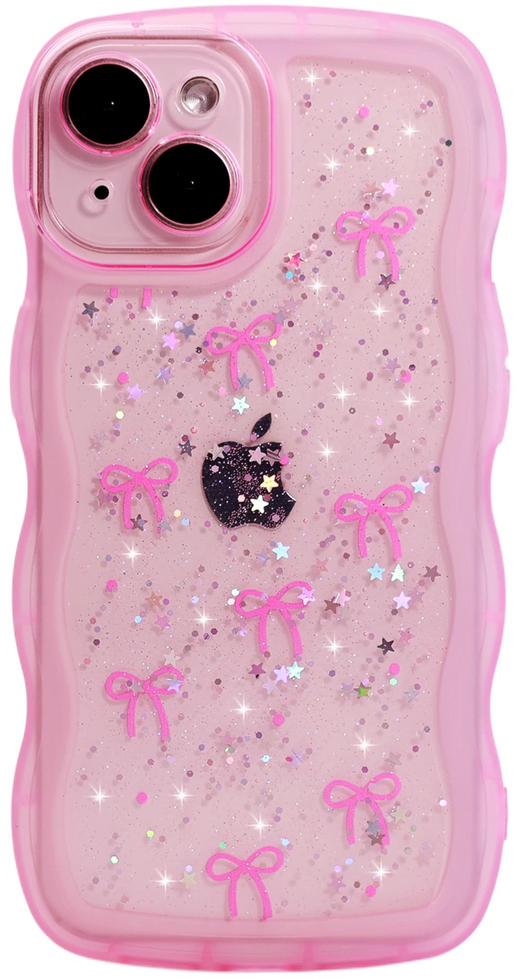Qokey for iPhone 15 Case 6.1, Glitter Star & Curved Edge Handle Grip Design, Military-Grade Shockproof Clear TPU Cover, Sparkle