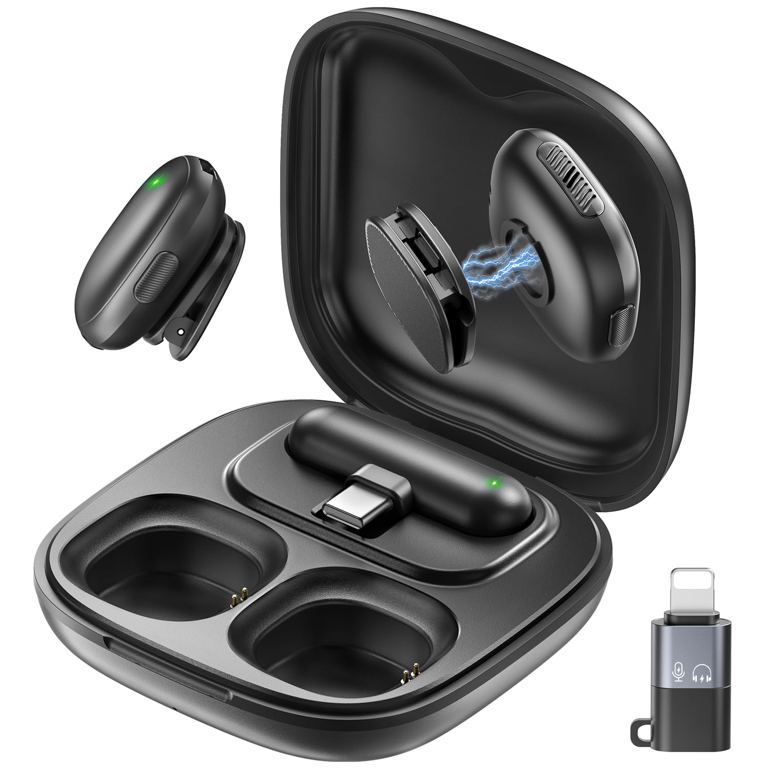 Mini Wireless Lavalier Microphone for iPhone/Android/PC/Tablets with USB-C Plug, AI Noise Cancelling, Magnetic Mic, 40H Battery