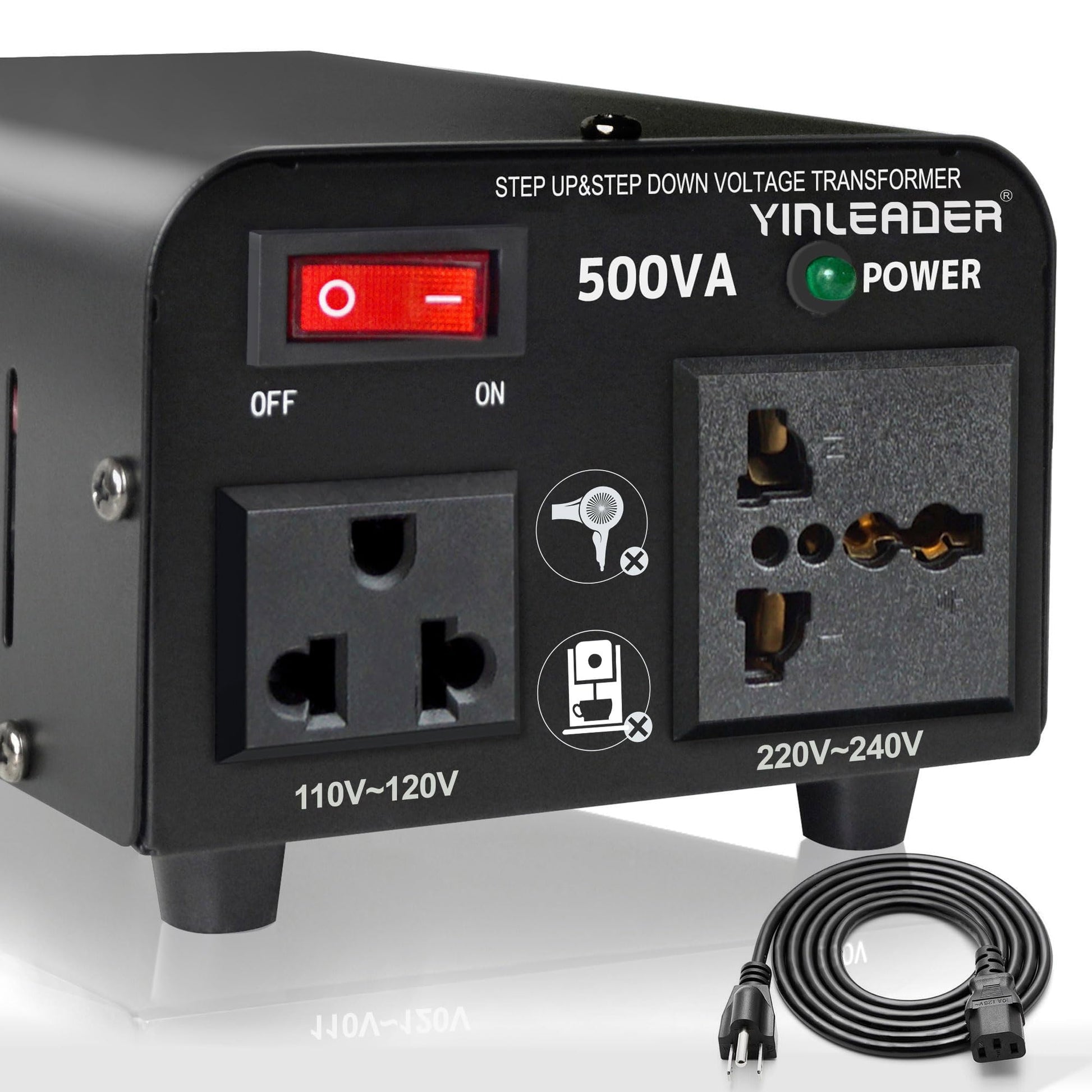 Yinleader 500W Voltage Transformer Power Converter(110V to 220V, 220V to 110V) Step Up/Down Converter 110/120 Volt - 220/240 Vol