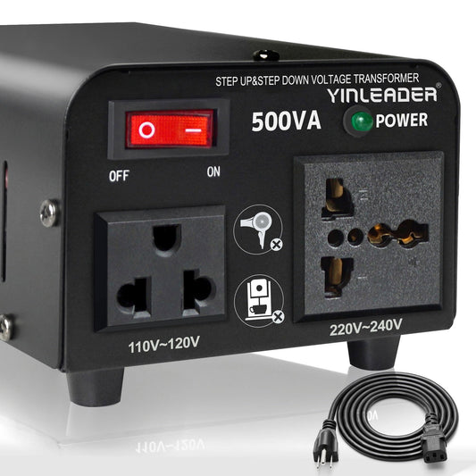 Yinleader 500W Voltage Transformer Power Converter(110V to 220V, 220V to 110V) Step Up/Down Converter 110/120 Volt - 220/240 Vol