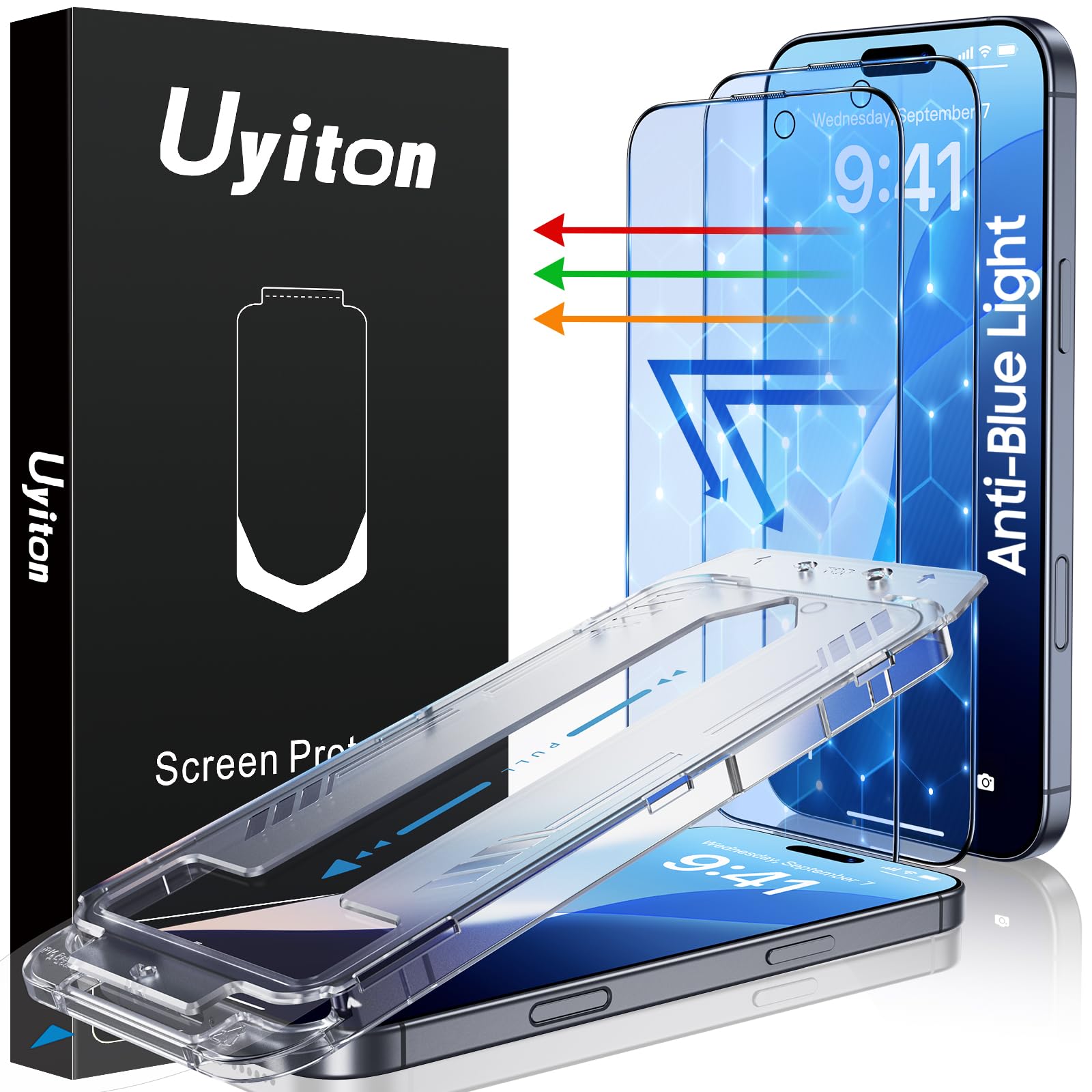 Uyiton Compatible with iPhone 16 Pro Max Screen Protector (Anti-Blue Light) - Shatterproof Full Coverage [Case Friendly] 9H Temp