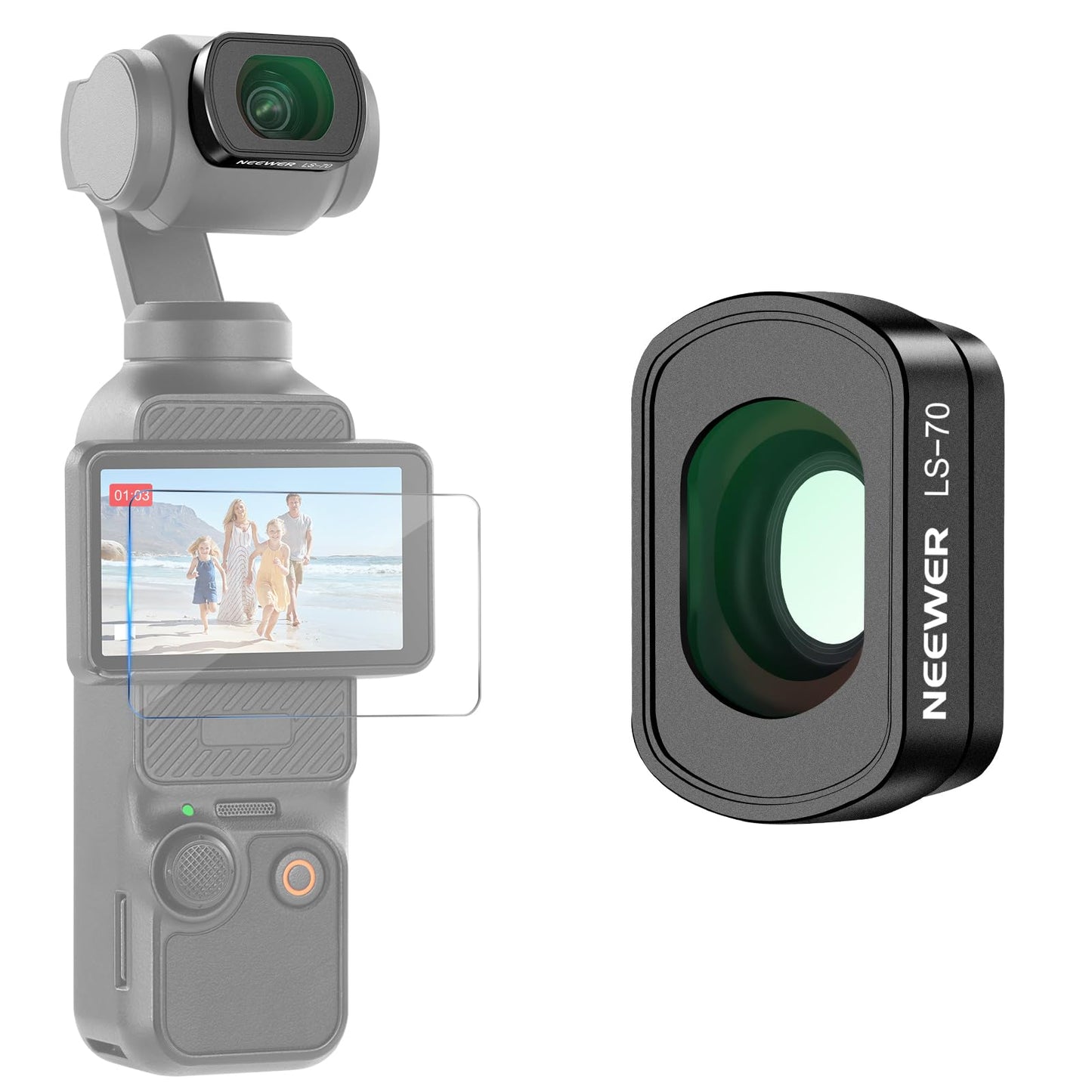 NEEWER 0.72X FOV 112 Wide Angle Lens Compatible with DJI Osmo Pocket 3 Creator Combo Accessories, Multi-Layer Magnetic Action Ca