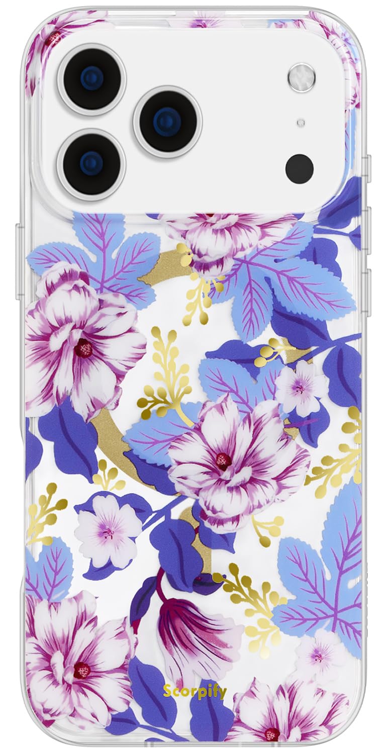 SCORPIFY for iPhone 17 Pro Max Case [Compatible with MagSafe] with Purple Hibiscus Floral Design, Cute Clear Flower Magnetic Pho