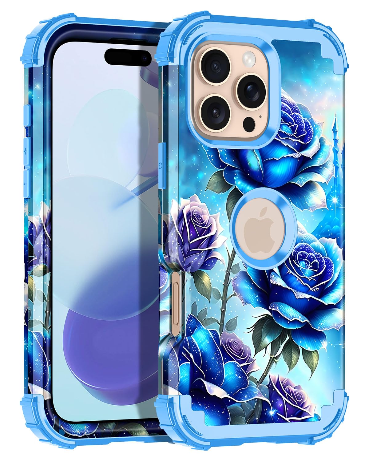 Miqala for iPhone 16 Pro Case,Glow in The Dark Three Layer Heavy Duty Shockproof Protection Hard Plastic Bumper+Soft Silicone Ca