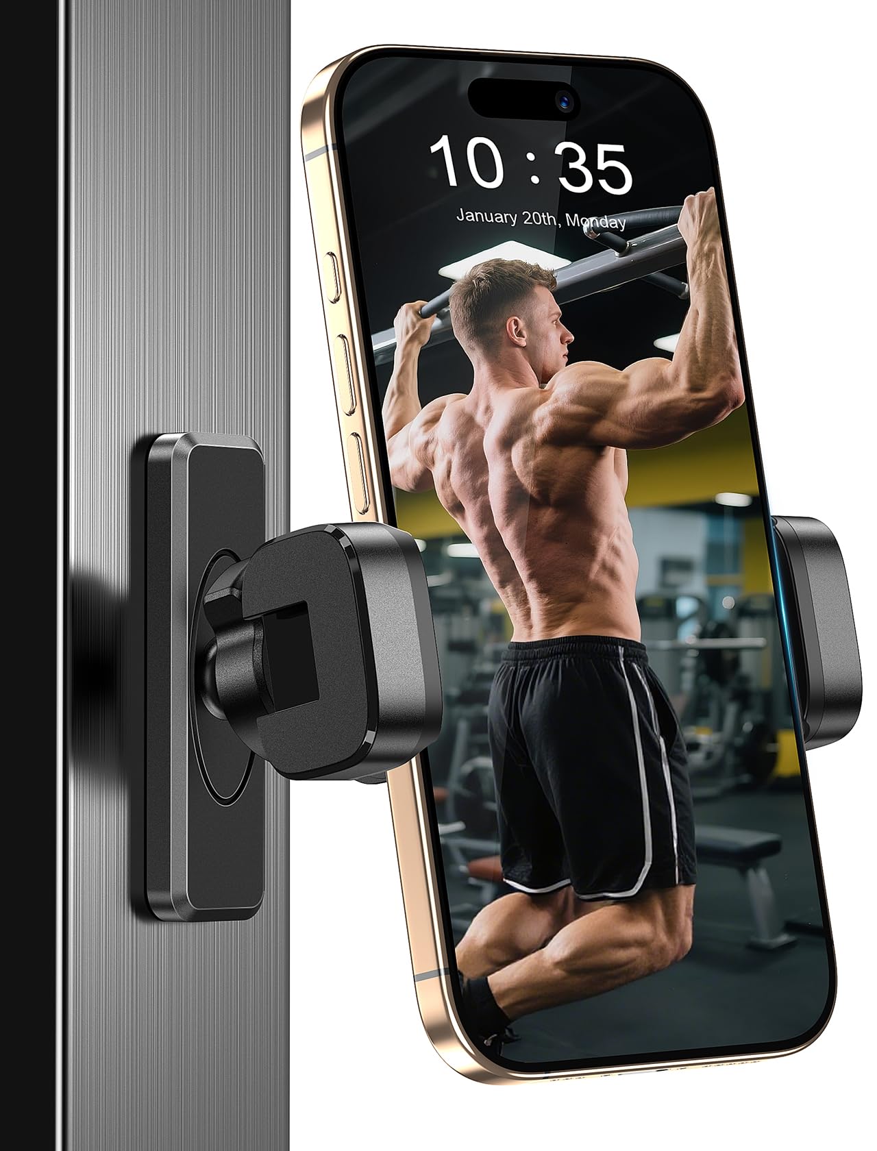 Gym Magnetic Phone Holder?Strong Magnets?- 360 Adjustable Magnetic Phone Mount, Phone Holder Gym Accessories for Men Women Compa