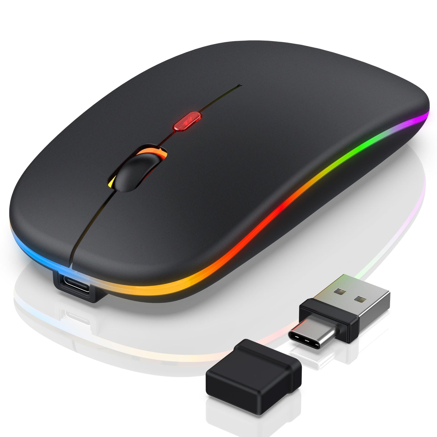 FYBC Bluetooth LED Wireless Mouse for MacBook Air iPad Pro Mac Laptop PC - Slim RGB Wireless Mouse, 3 Mode BT 5.2 & 2.4G USB-A/T