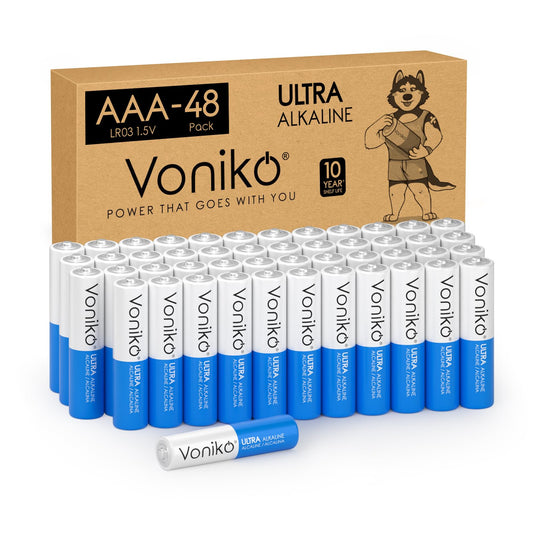Voniko Ultra AAA Batteries 48 Pack - Alkaline Triple A Battery, Ultra Long-Lasting for All Your Devices, 10-Year Shelf Life, Lea