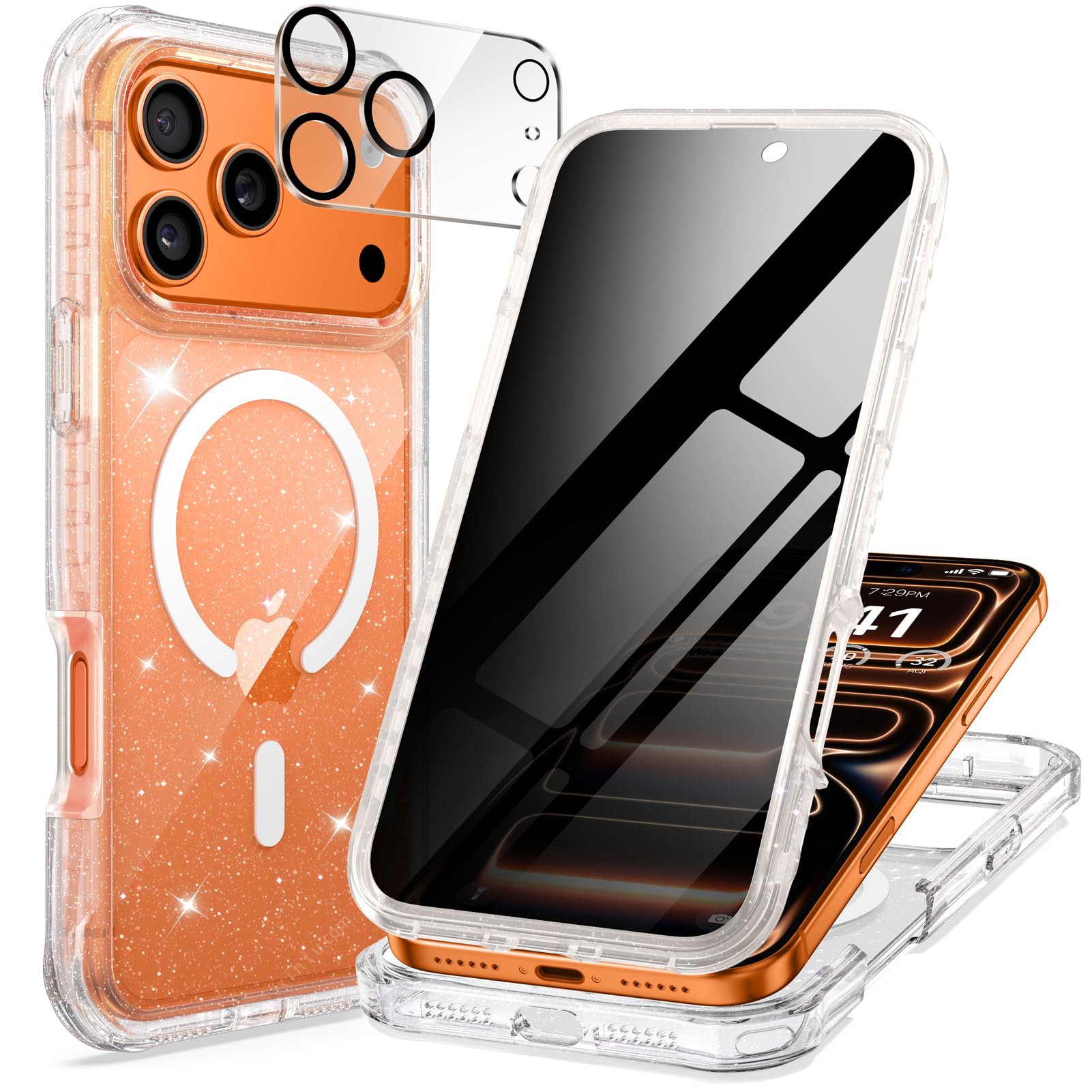 seacosmo Magnetic for iPhone 17 Pro Max Case for Women, Girly, Men, Full Body with Built-in Privacy Screen and Camera Lens Prote