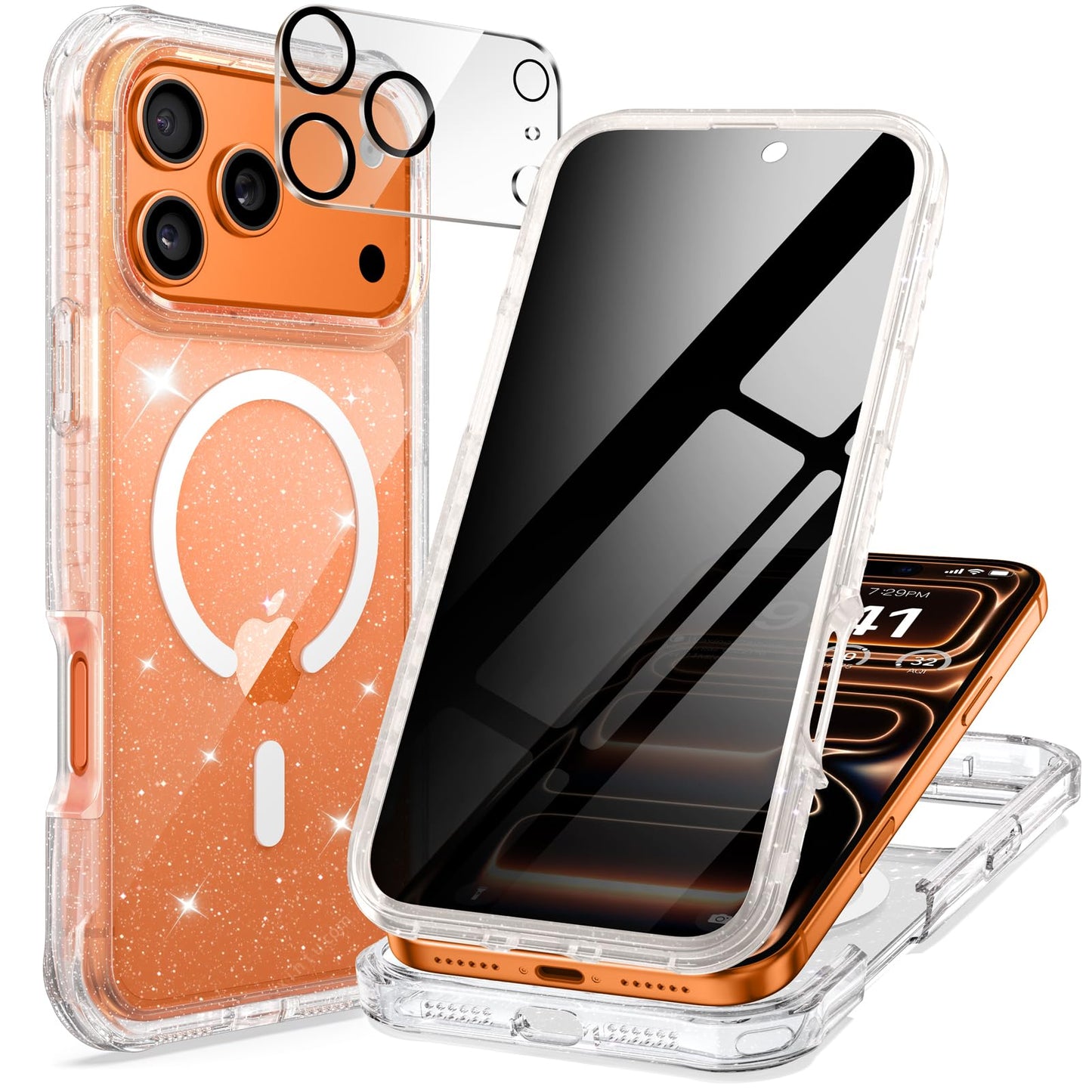 seacosmo Magnetic for iPhone 17 Pro Case for Women, Girly, Men, Full Body with Built-in Privacy Screen and Camera Lens Protector