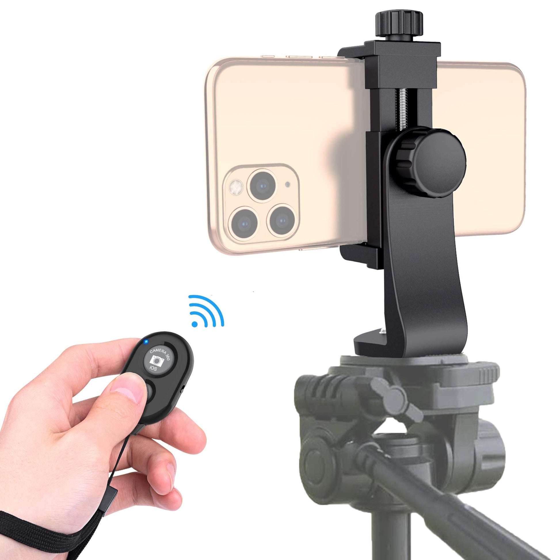 Zttopo Universal Phone Tripod Mount Adapter with Wireless Remote, Black, Compatible with iPhone, Samsung, Model 255, Adjustable Clamp
