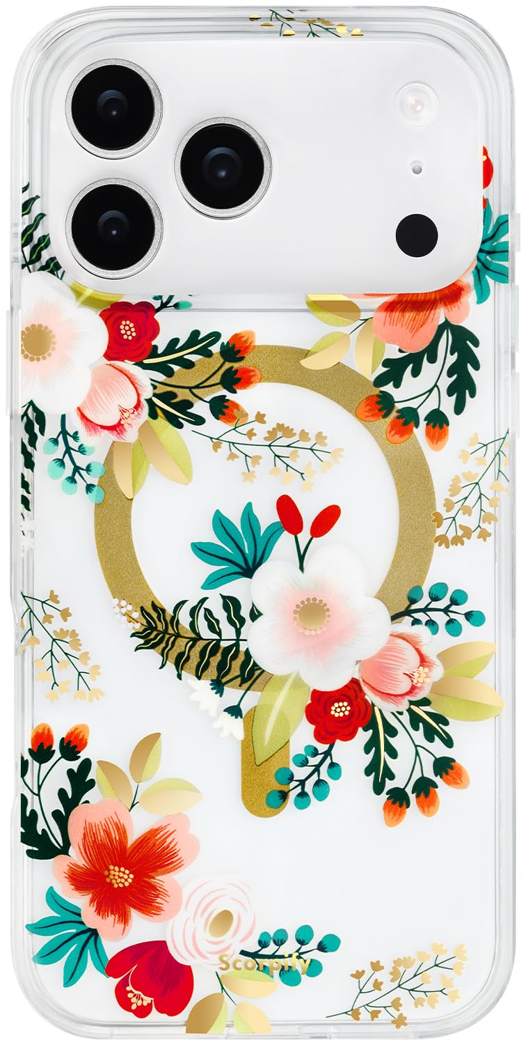SCORPIFY for iPhone 17 Pro Case [Compatible with MagSafe] with White Primrose Floral Design, Cute Clear Flower Magnetic Phone Co