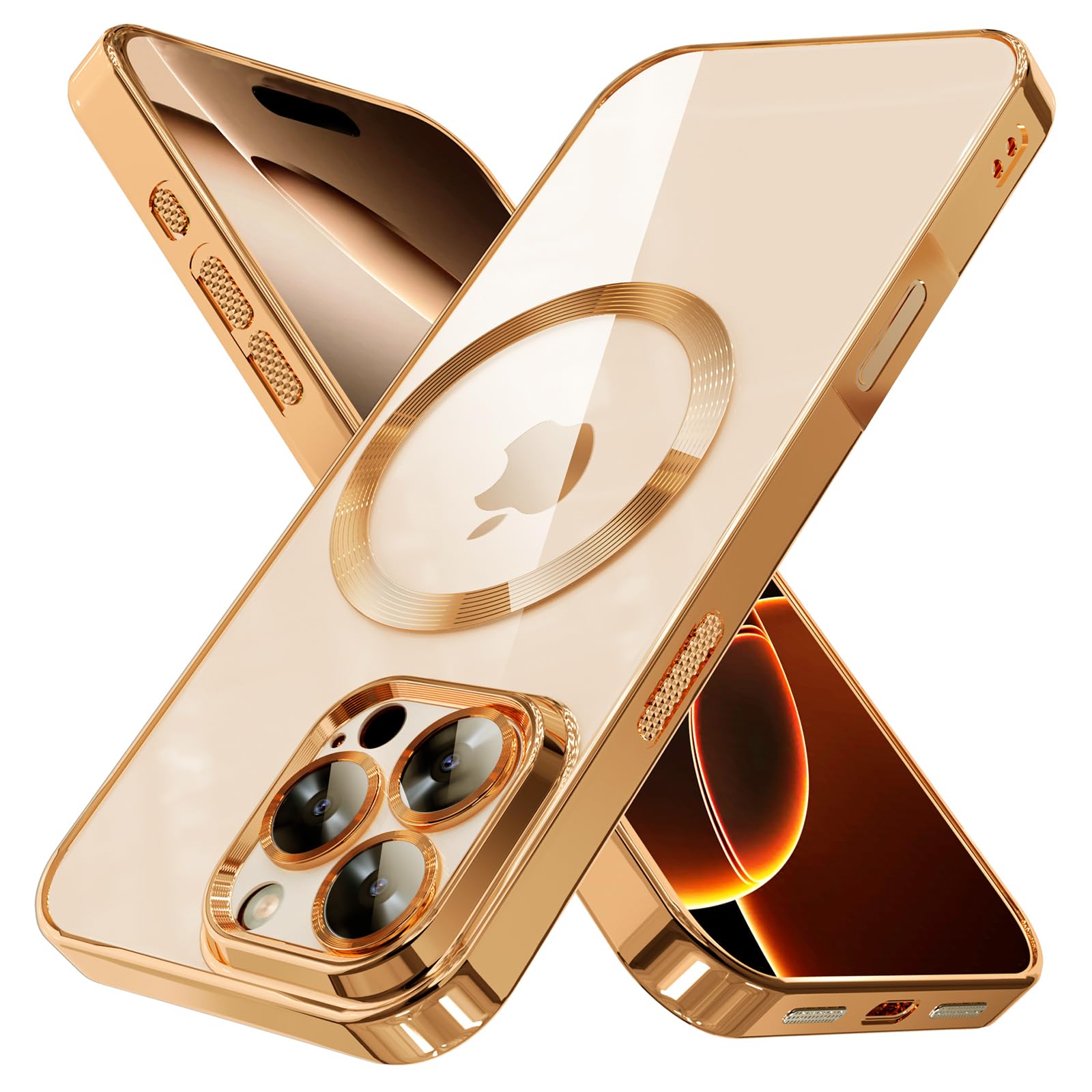 Togotomars Magnetic Case for iPhone 16 Pro Max Electroplated Clear TPU Soft Phone Case [Full Camera Lens Protection] Non-Yellowi