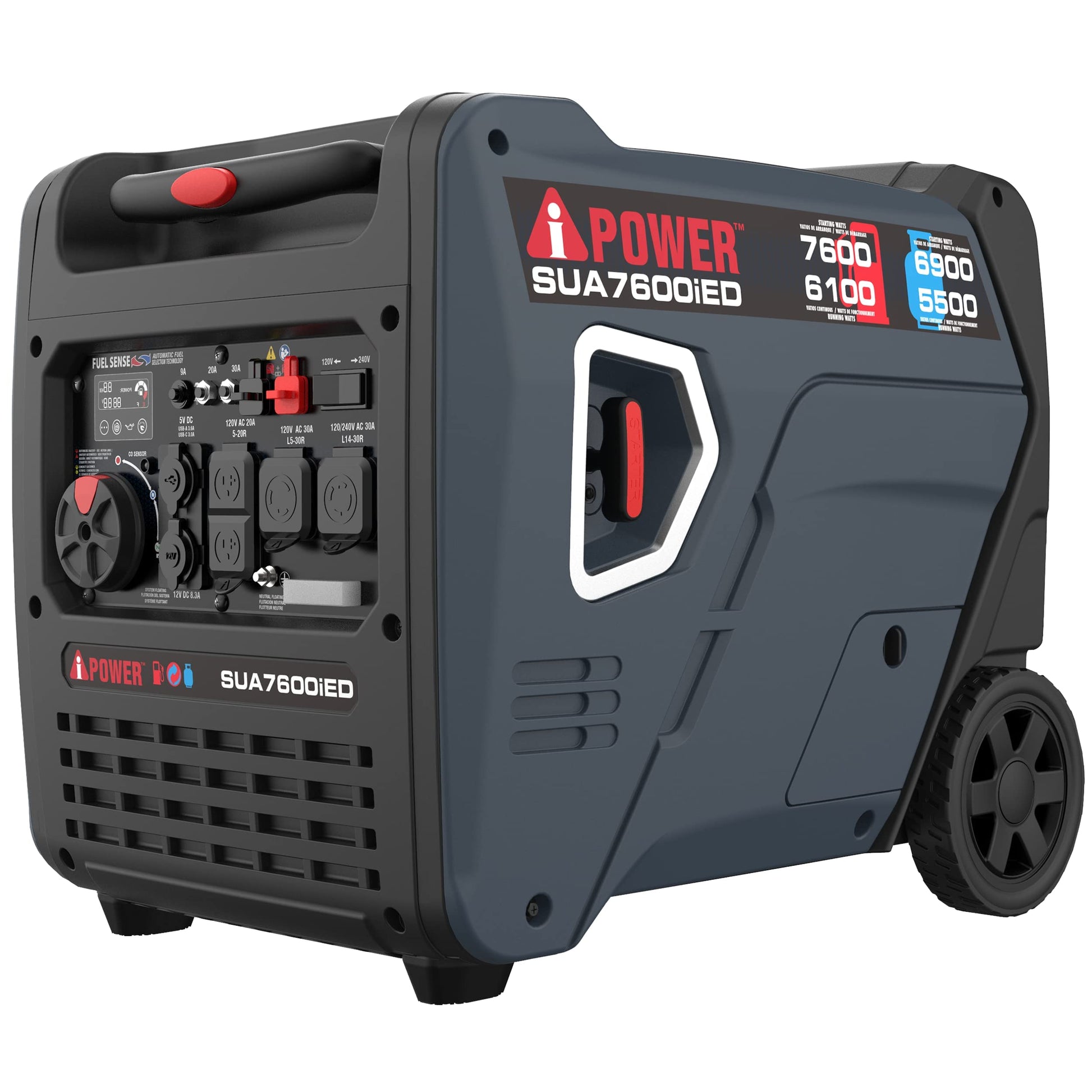 A-iPower 7600W Dual Fuel Quiet Portable Inverter Generator, Electric Start RV Ready, EPA & CARB Compliant CO Sensor, With Telesc