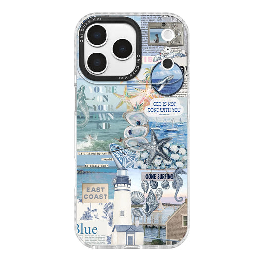 ChiCaseVer for iPhone 17 Pro Max Case, Coastal Collage with Lighthouse & Mermaid, Military-Grade Drop Protection, Vintage Coasta