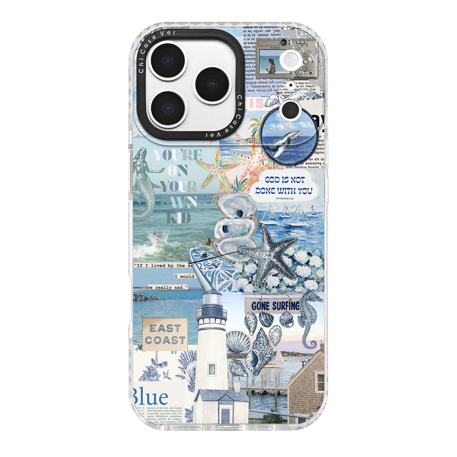 ChiCaseVer for iPhone 17 Pro Case, Coastal Collage with Lighthouse & Mermaid, Military-Grade Drop Protection, Vintage Coastal So