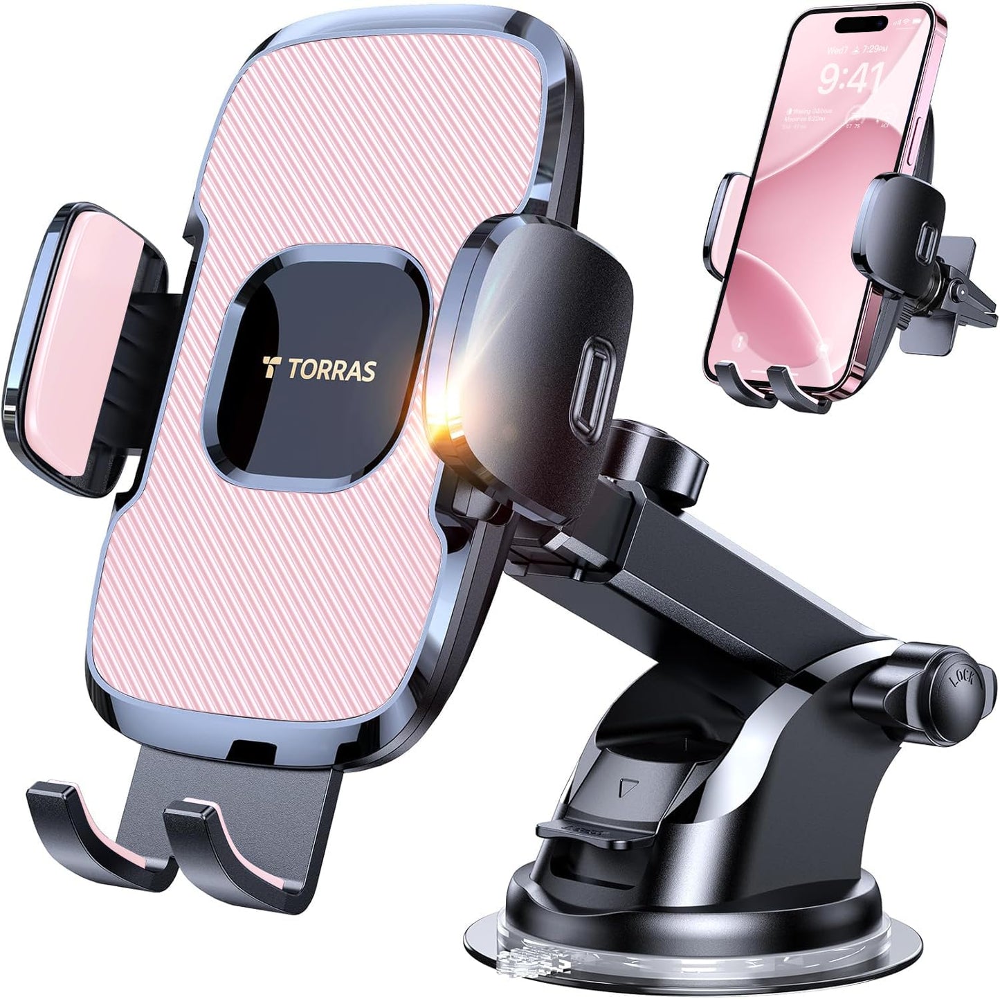 TORRAS Pink Phone Holders for Your Car?Ultra-Durable & Strongest Suction?, Universal Car Phone Holder Mount Truck Cradle Stand f