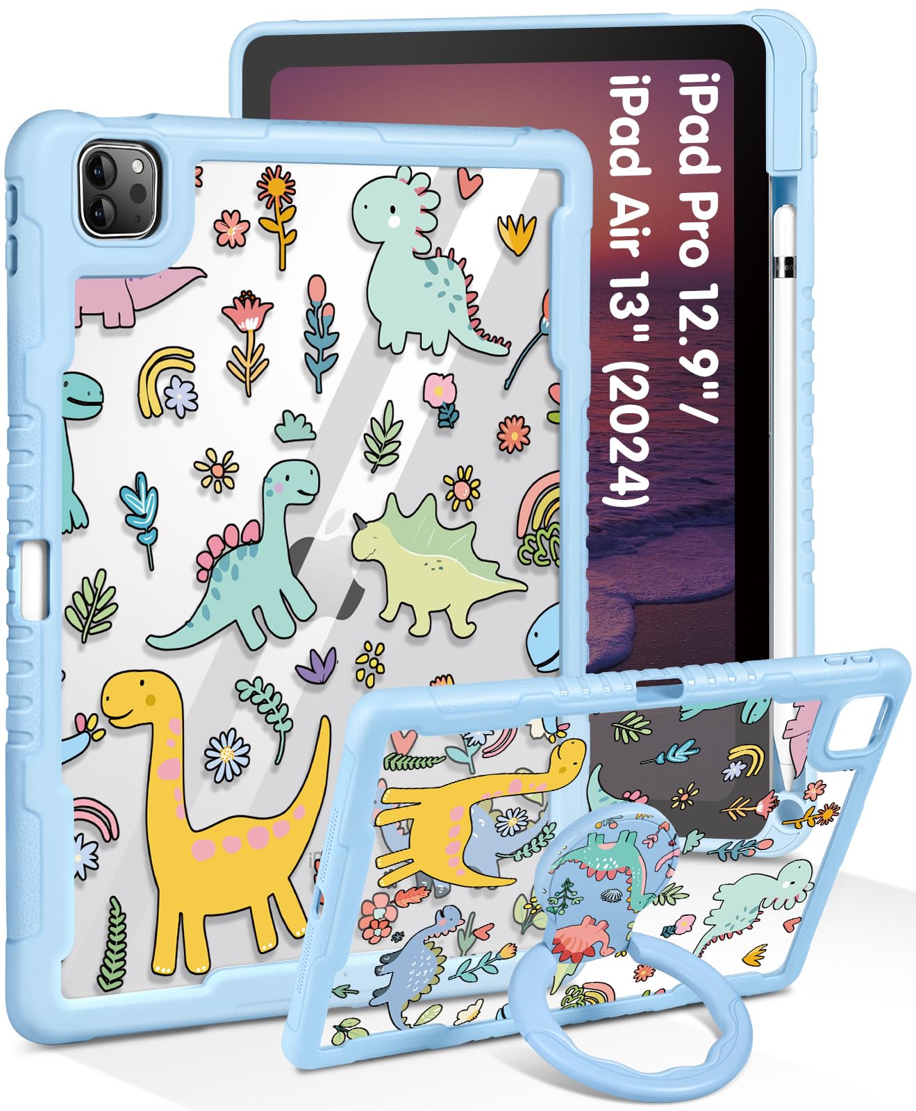 Uppuppy for iPad Pro 12.9 Case for iPad Air 13 Inch M3 2025 & M2 2024 Case - Women Girls Cute with Stand & Pencil Holder Cover C