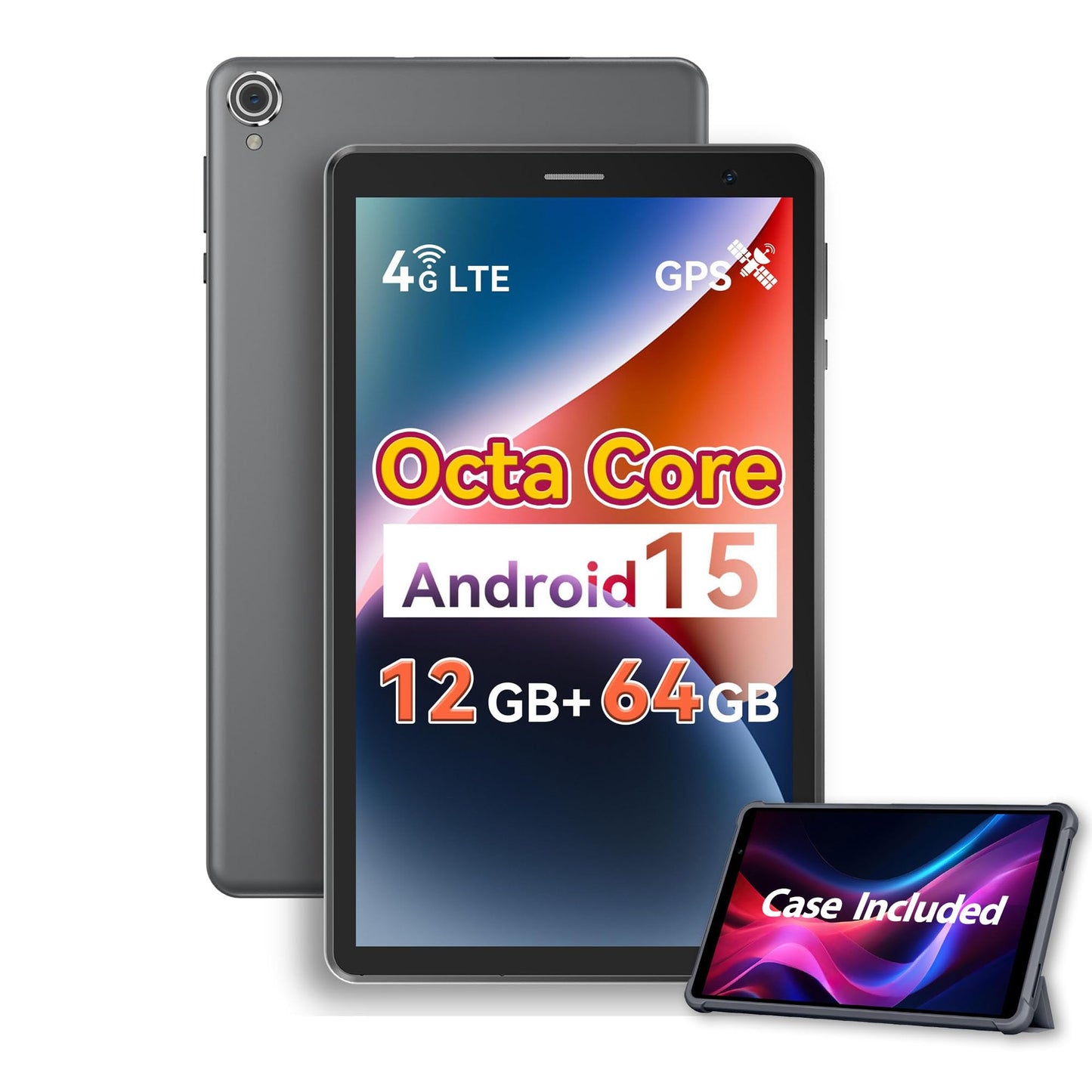 Topsand 8 Inch Tablet Android 15 Tablet with Sim Card Slot Uncloked Cellular Phone with 4G LTE Octa Core 12GB RAM 64GB ROM 2TB T